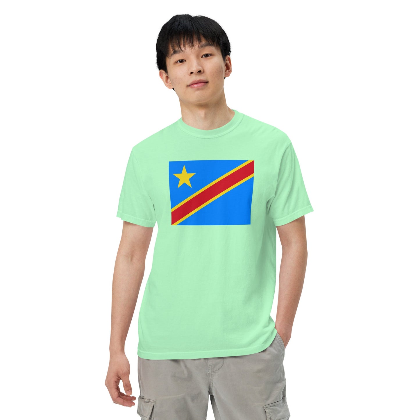 Stylish Dominica flag t-shirt laid flat, 2X large, true navy