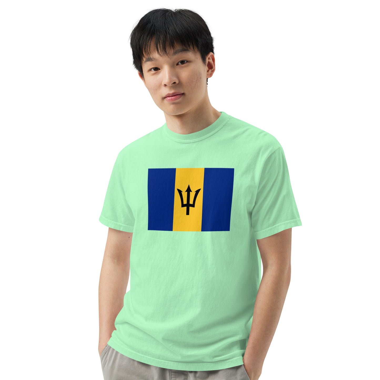 black shirt with Barbados flag design, 4X large