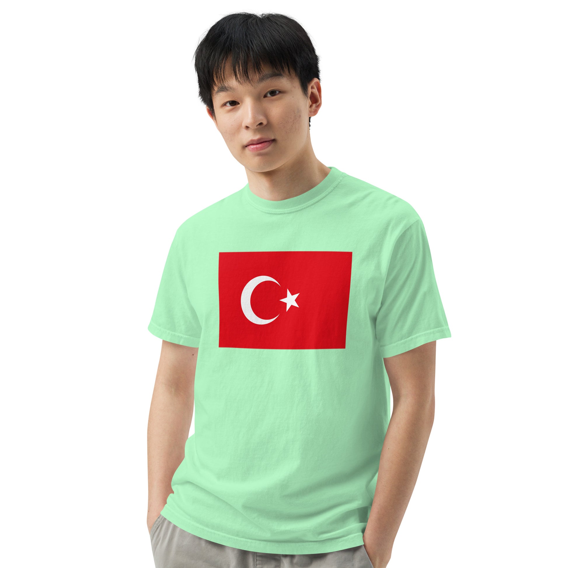 Stylish Turkey flag t-shirt laid flat, 4X large, blue spruce