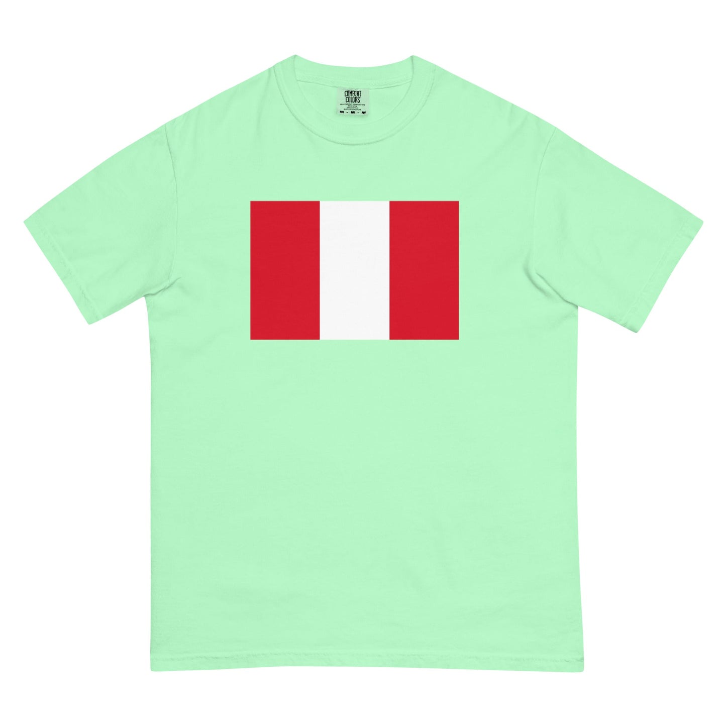 Stylish Peru flag t-shirt laid flat, large, brick