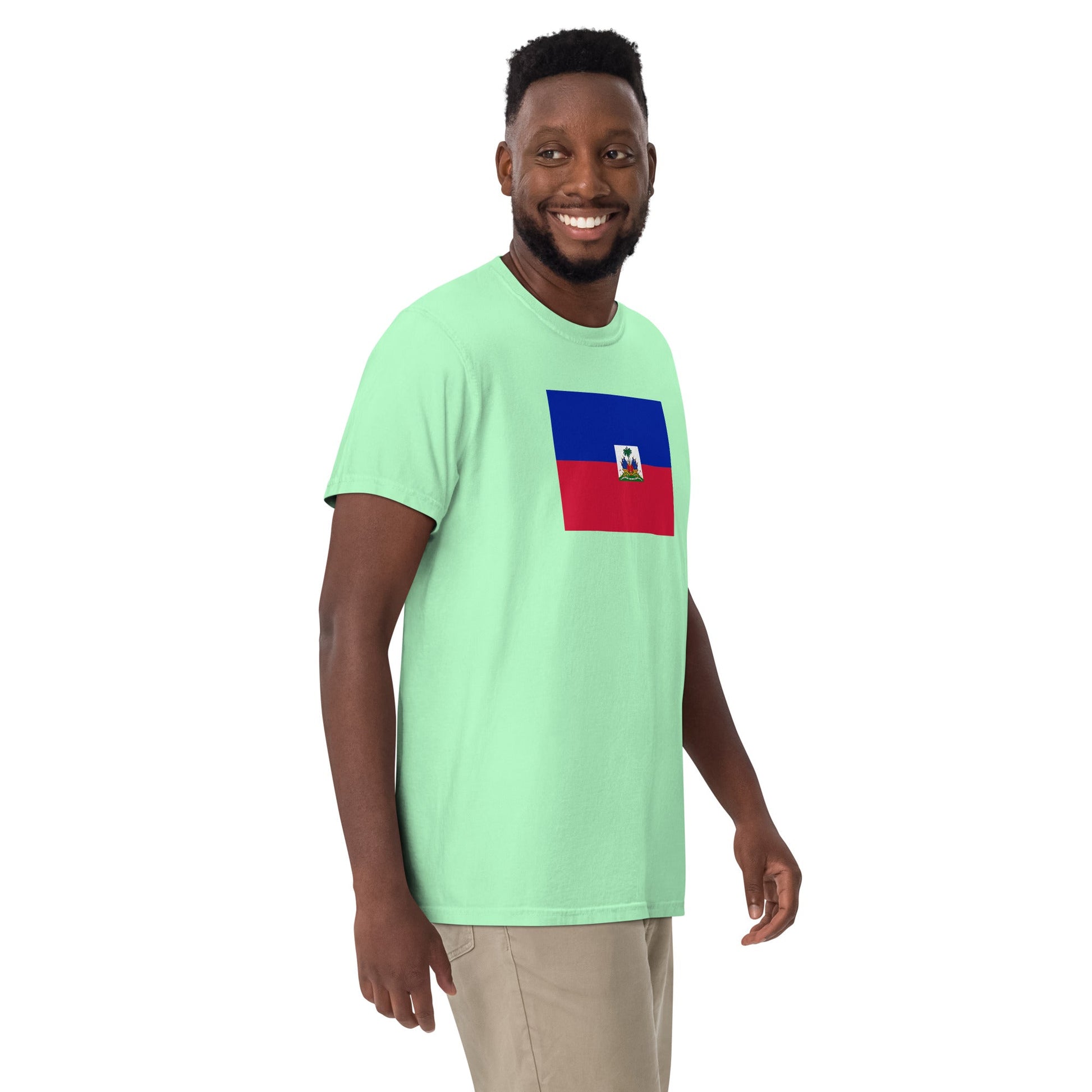 Flat lay of true navy Haiti flag tee, 4X large size