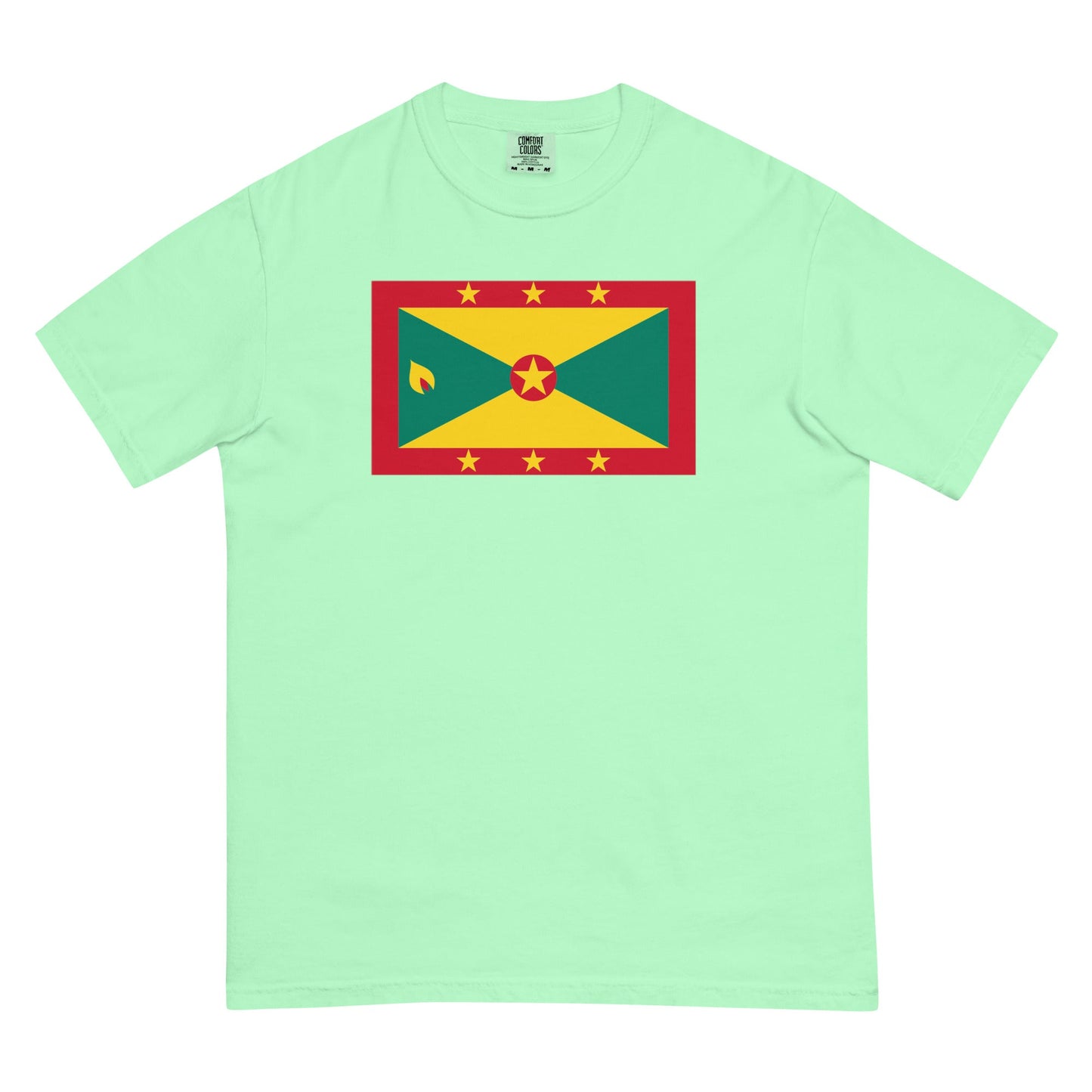 Flat lay of berry Grenada flag tee, 4X large size