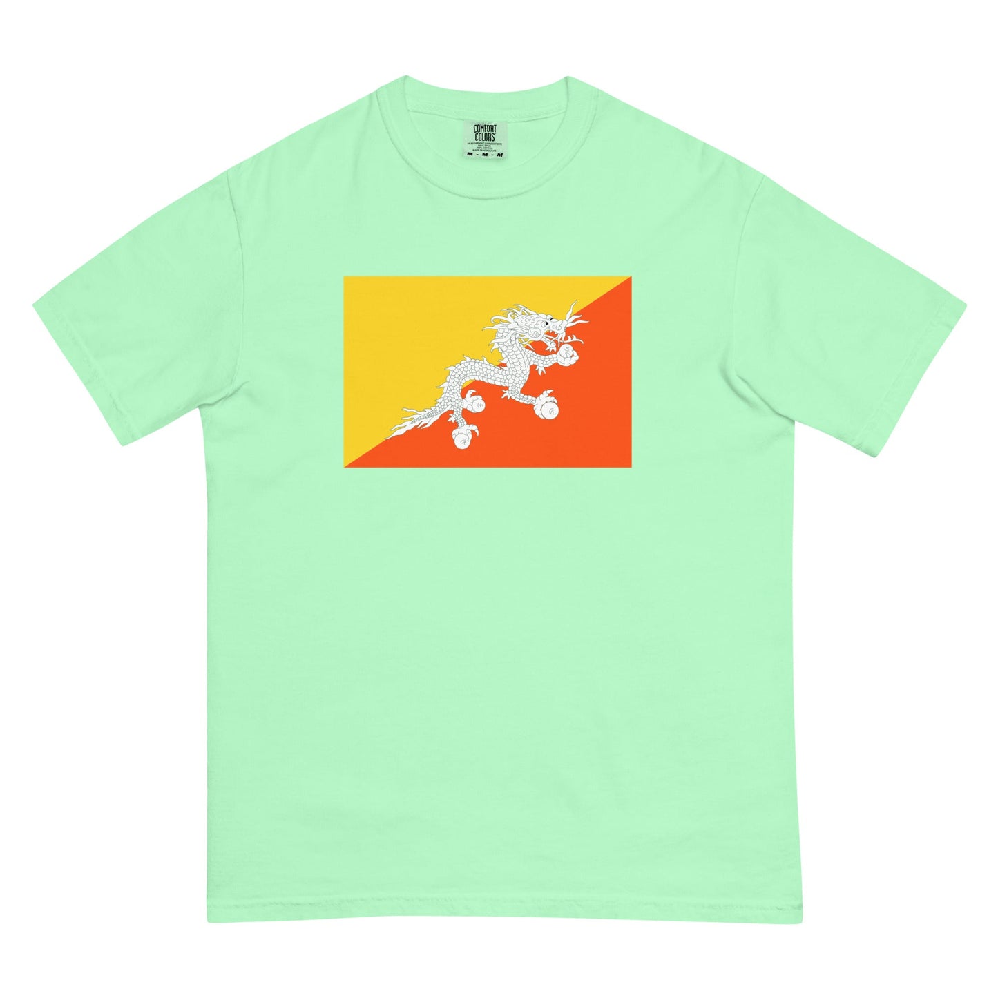 Flat lay of yam Bhutan flag tee, 3X large size