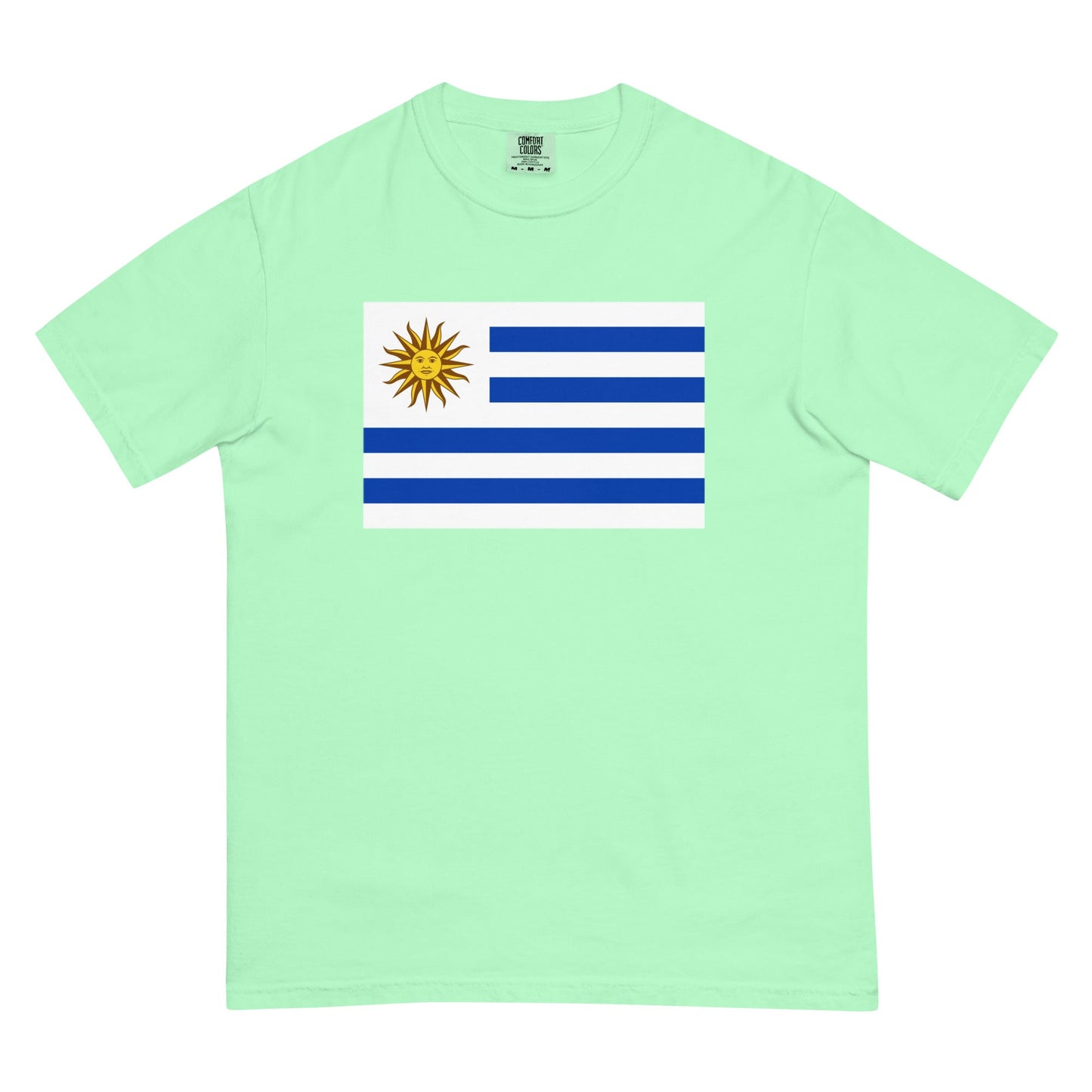 Stylish Uruguay 1 flag t-shirt laid flat, large, yam