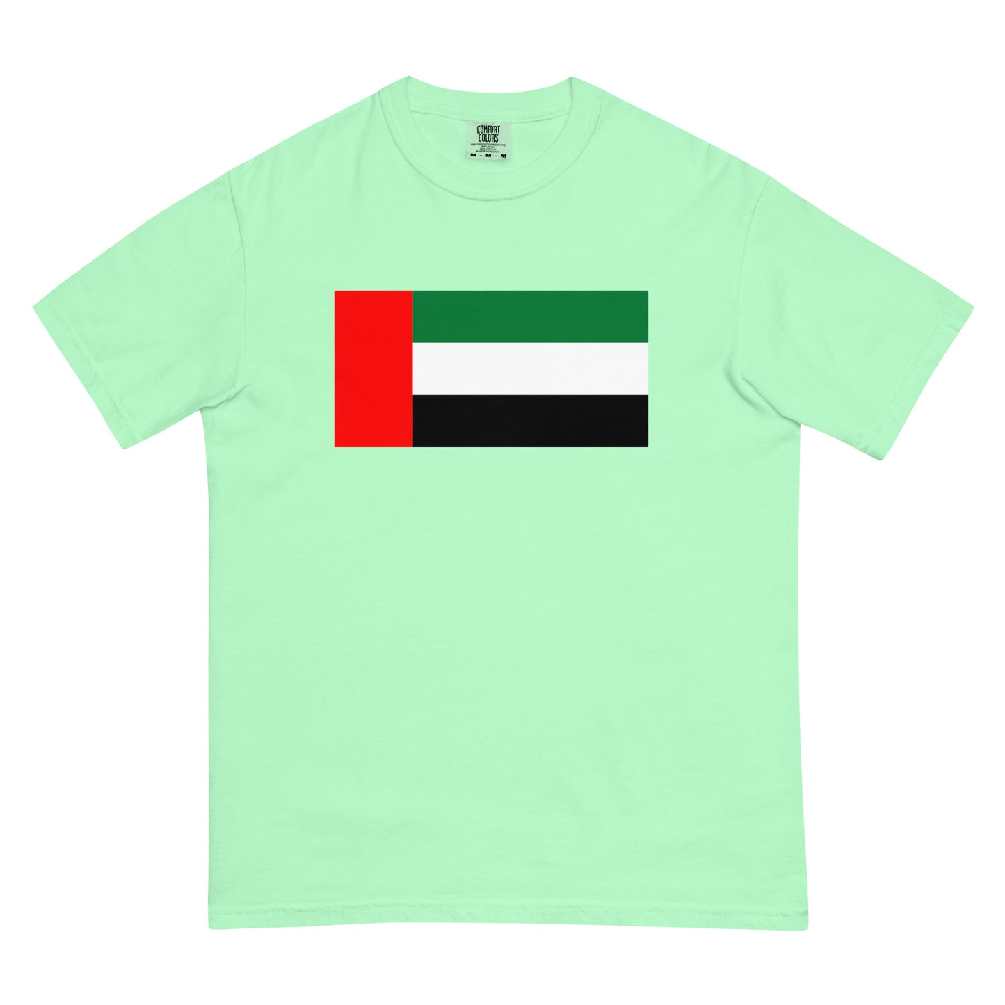 Flat lay of flo blue United Arab Emirates flag tee, 3X large size