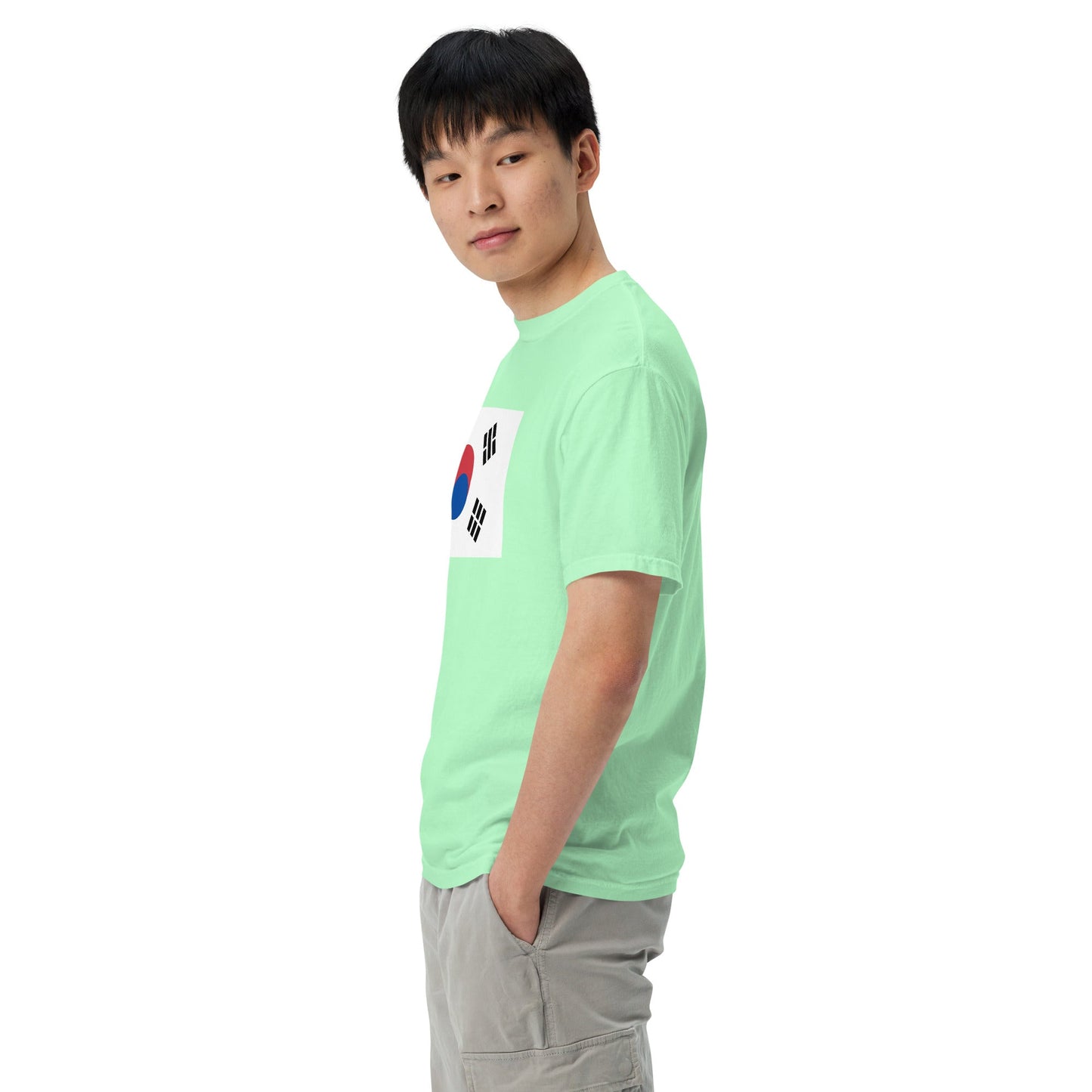 Stylish South Korea flag t-shirt laid flat, 4X large, flo blue