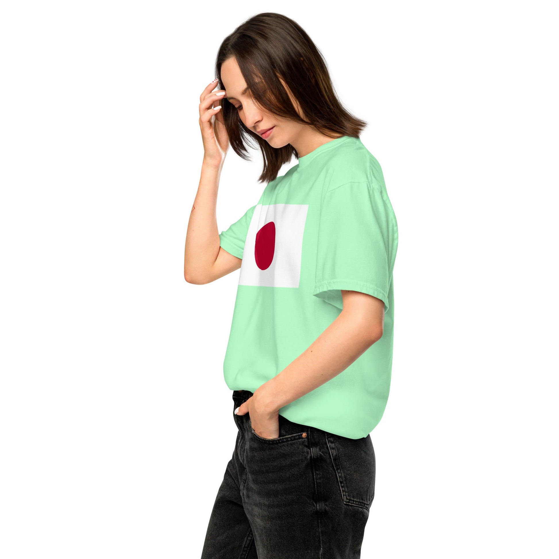 Stylish Japan flag t-shirt laid flat, small, red