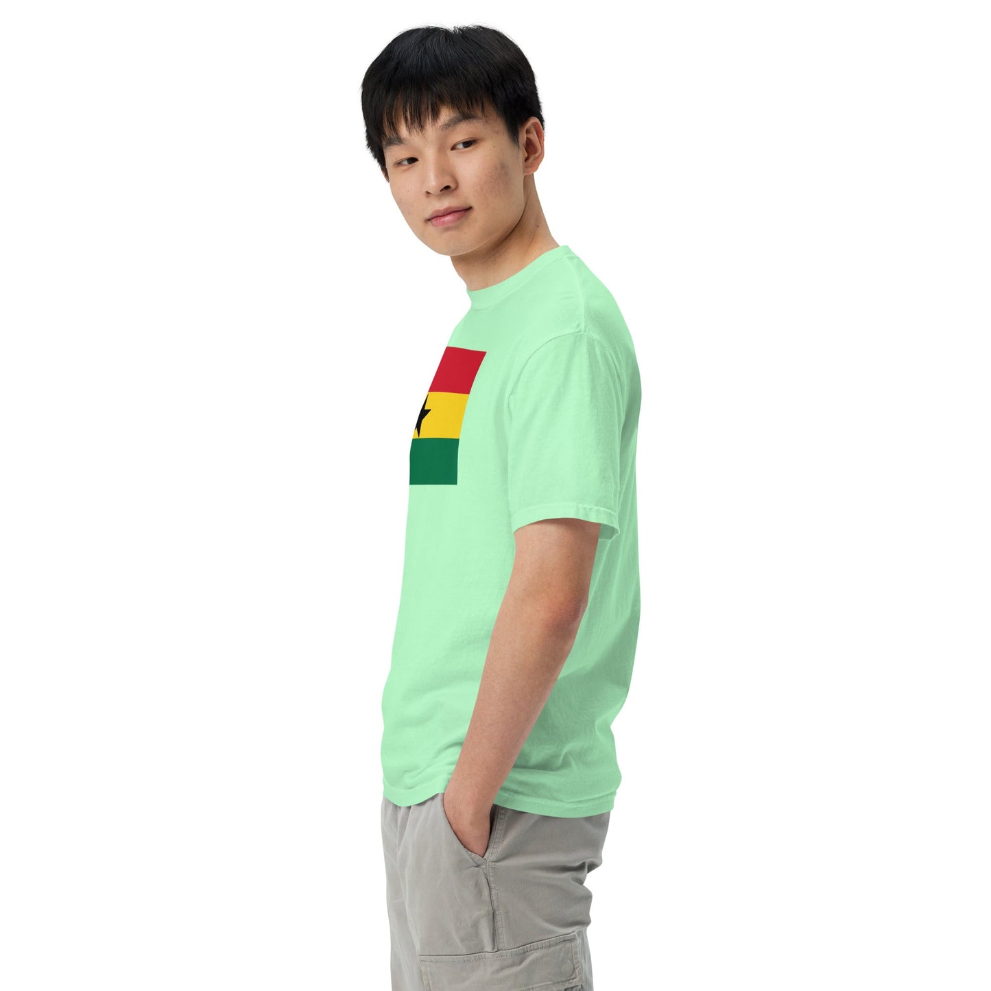 Stylish Ghana flag t-shirt laid flat, large, true navy