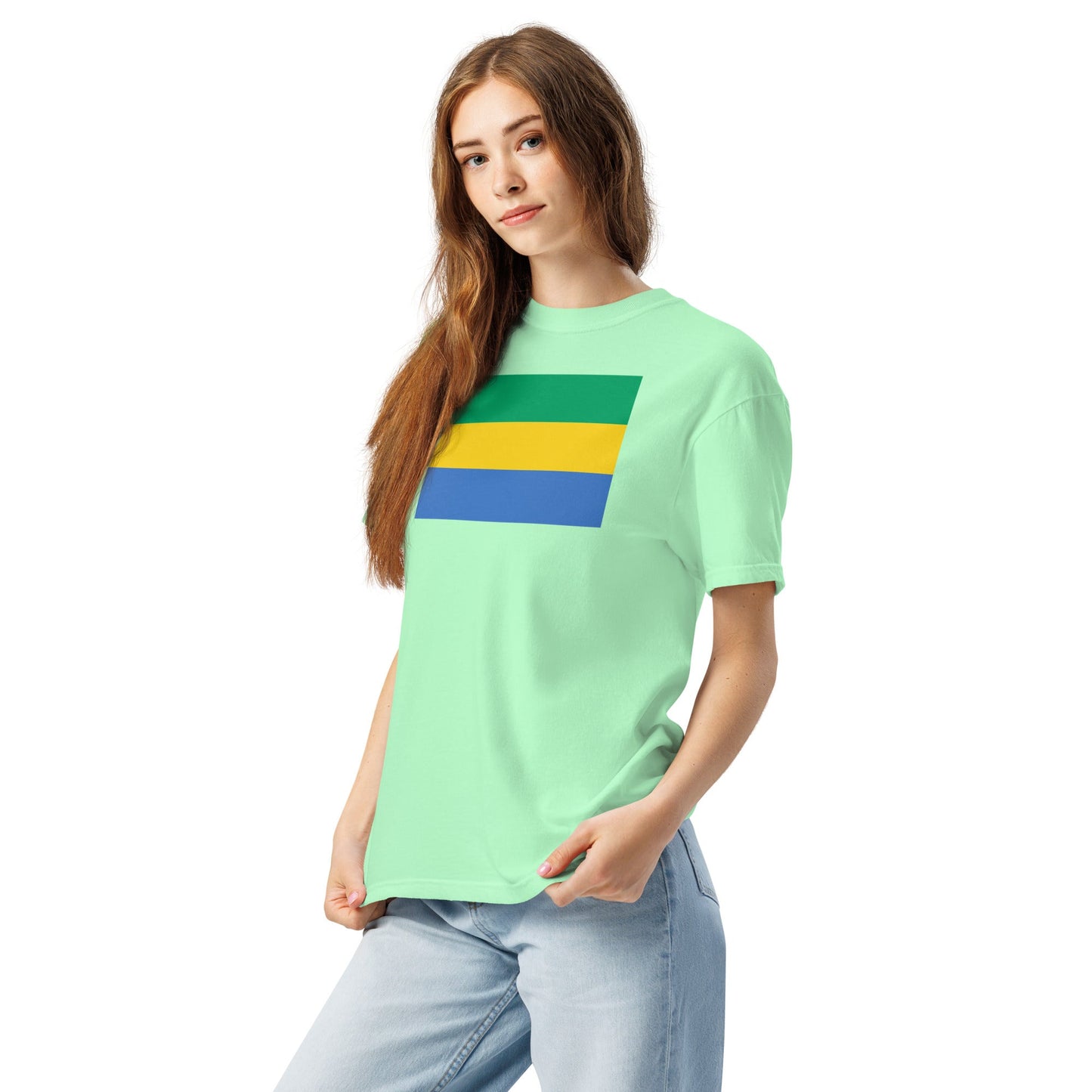 Bold Gabon flag design tee in true navy, small