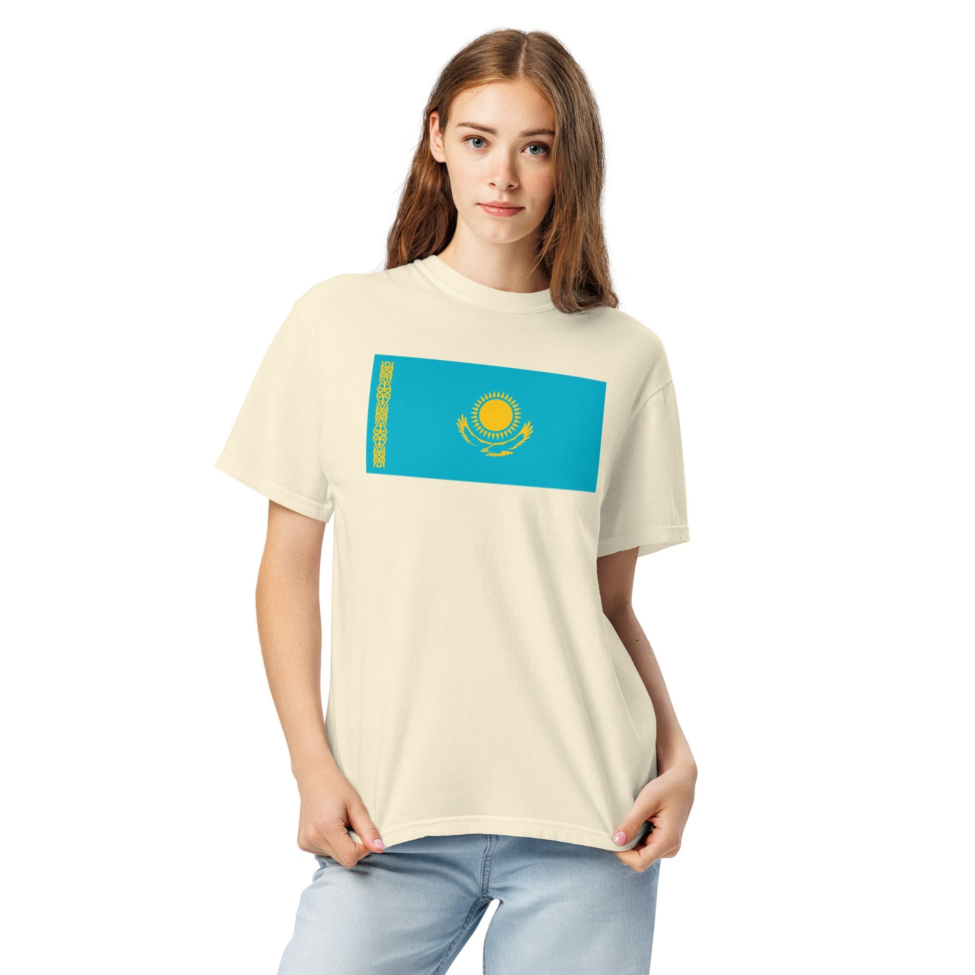 Kazakhstan flag shirt in red, size large