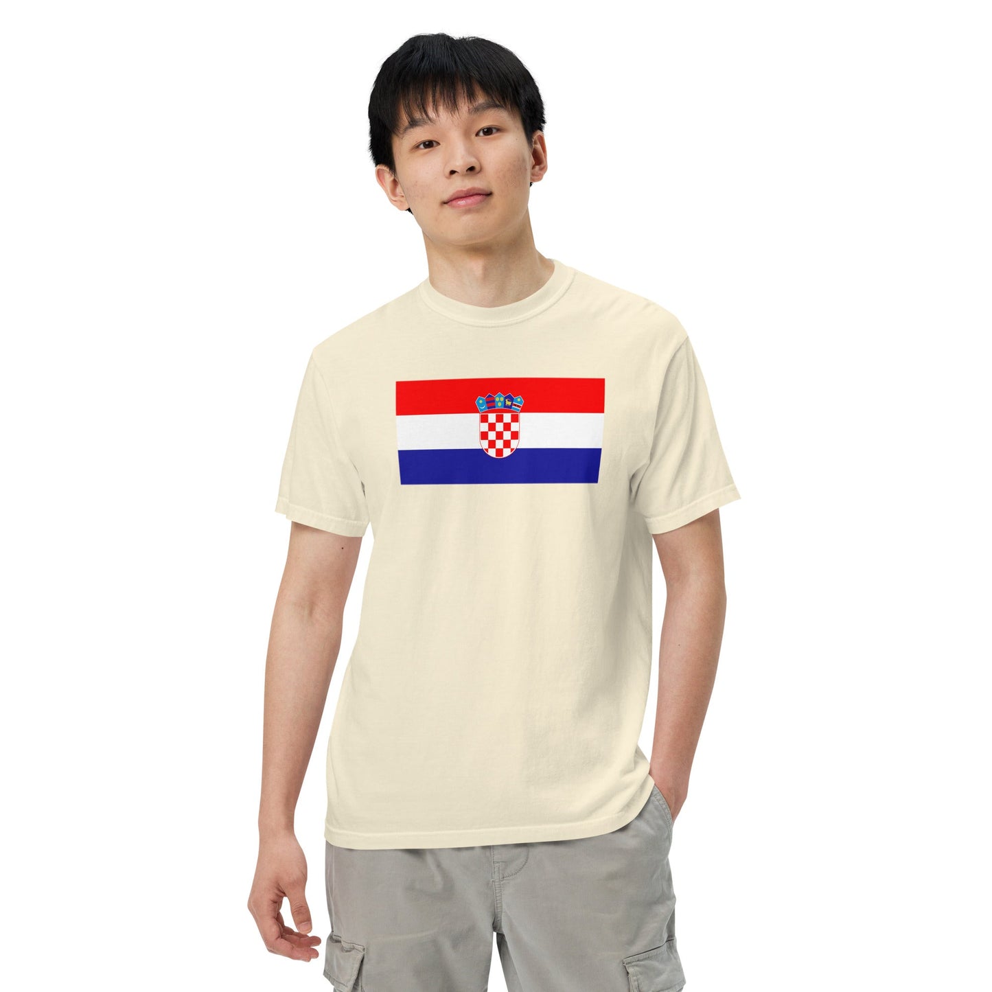 Stylish Croatia flag t-shirt laid flat, 2X large, black