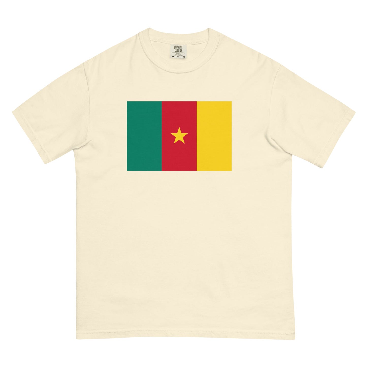 Stylish Cameroon flag t-shirt laid flat, medium, flo blue