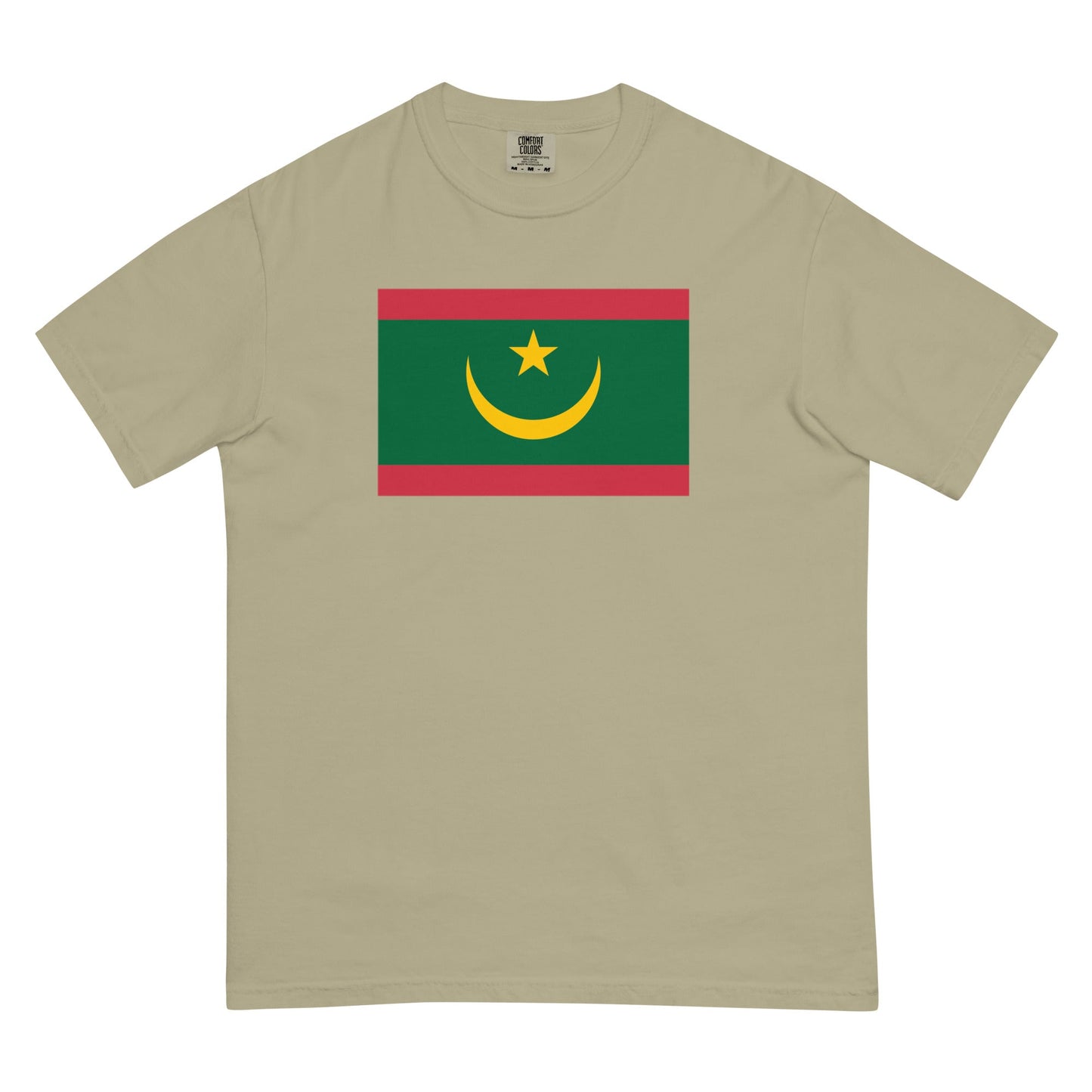 Flat lay of brick Mauritania flag tee, 2X large size