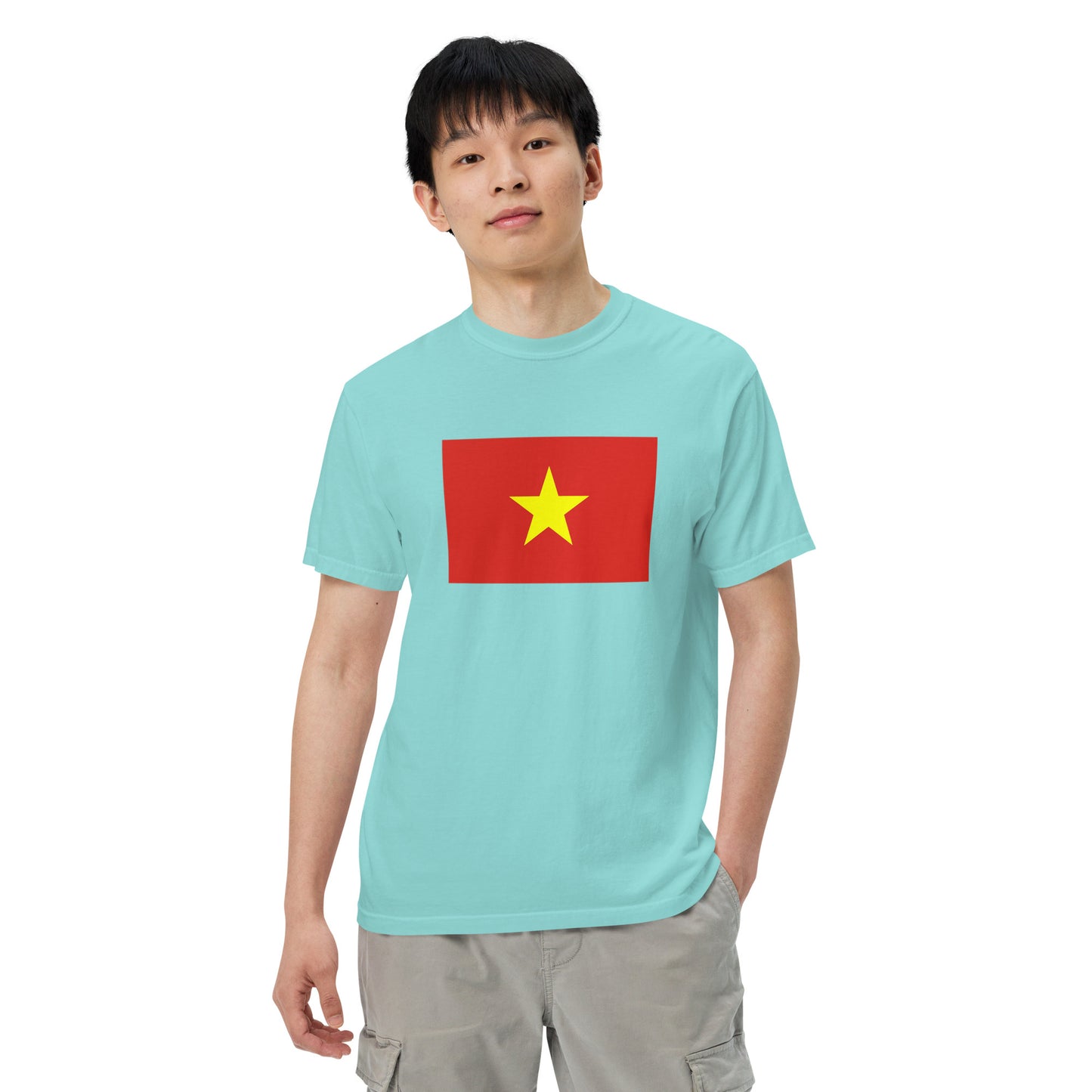 Stylish Vietnam flag t-shirt laid flat, extra large, black