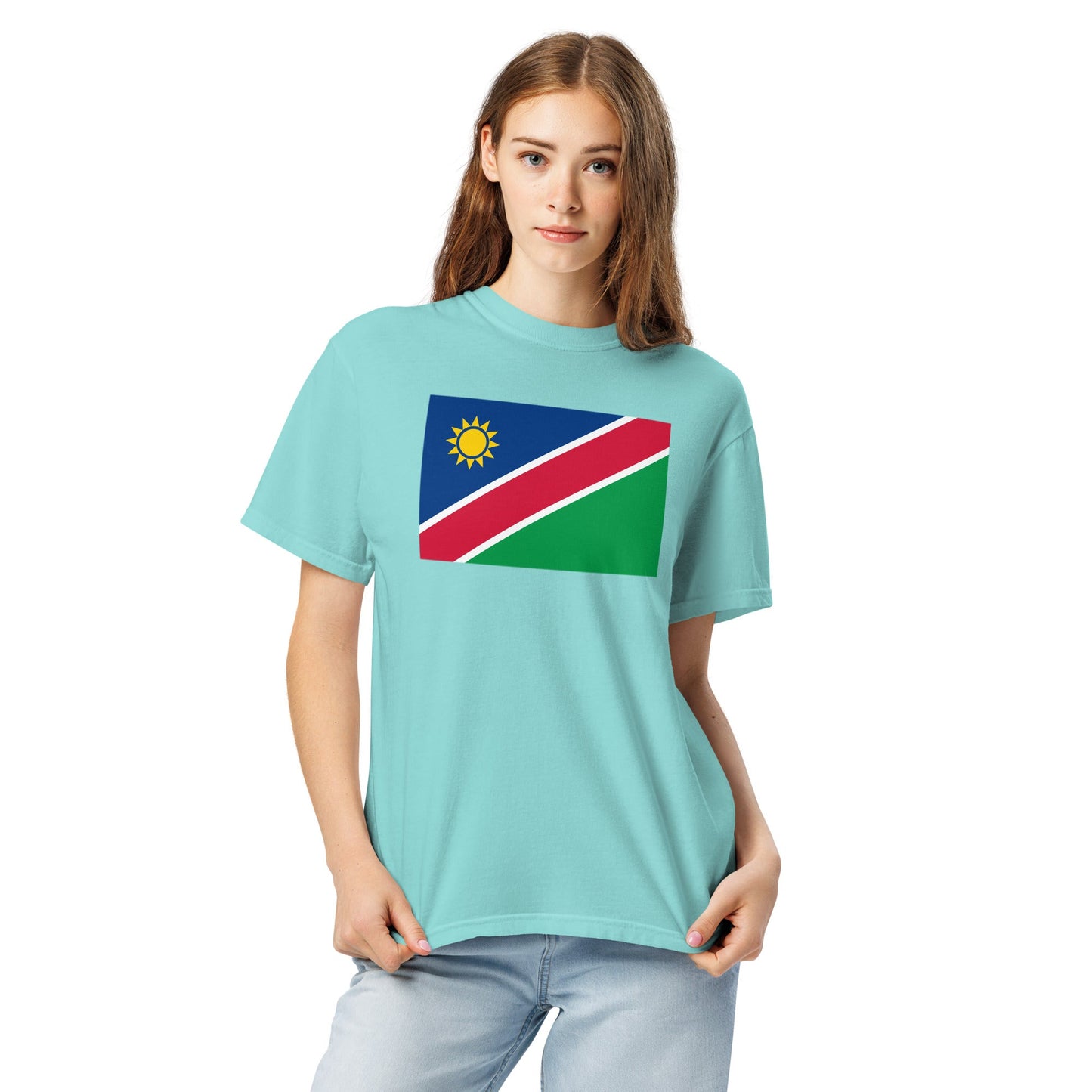 Bold Namibia flag design tee in red, extra large