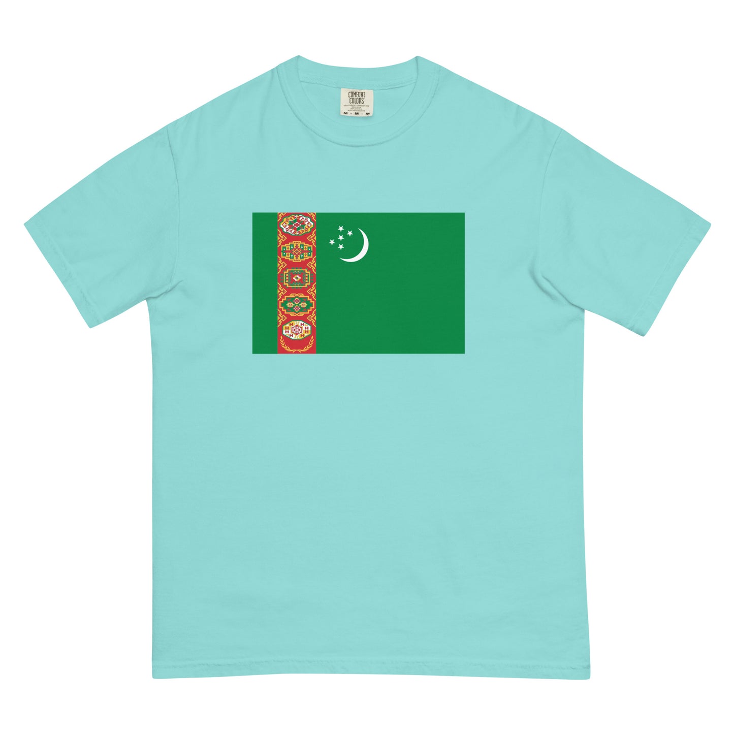 Stylish Turkmenistan flag t-shirt laid flat, large, red