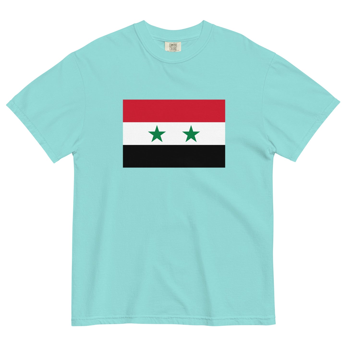 Flat lay of true navy Syria flag tee, large size
