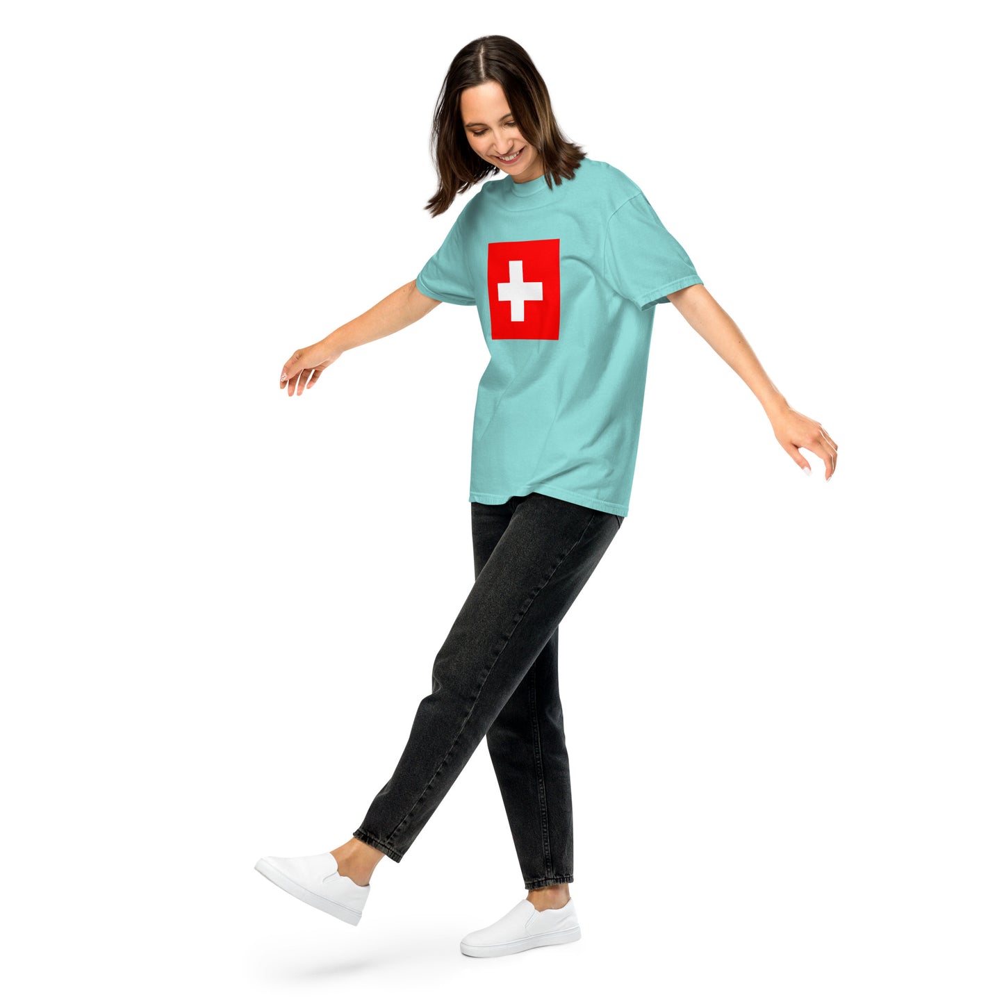 Flag tee representing Switzerland in black, large