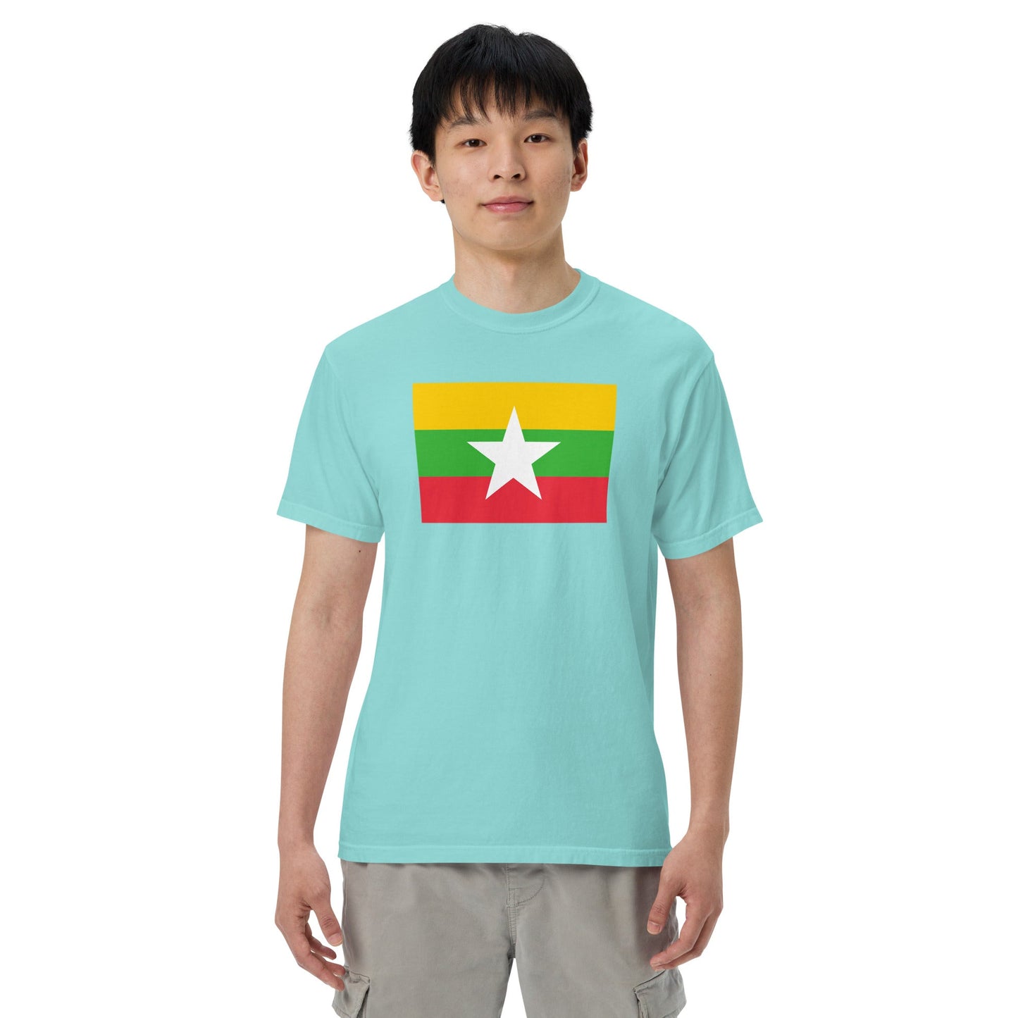 Flag tee representing Myanmar Burma in black, 4X large