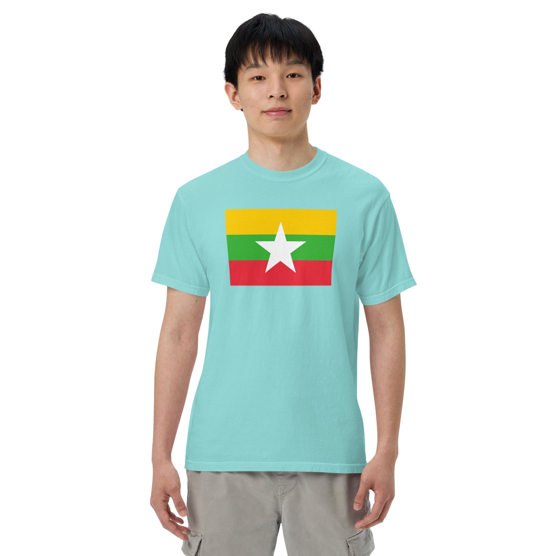 Flag tee representing Myanmar Burma in black, 4X large
