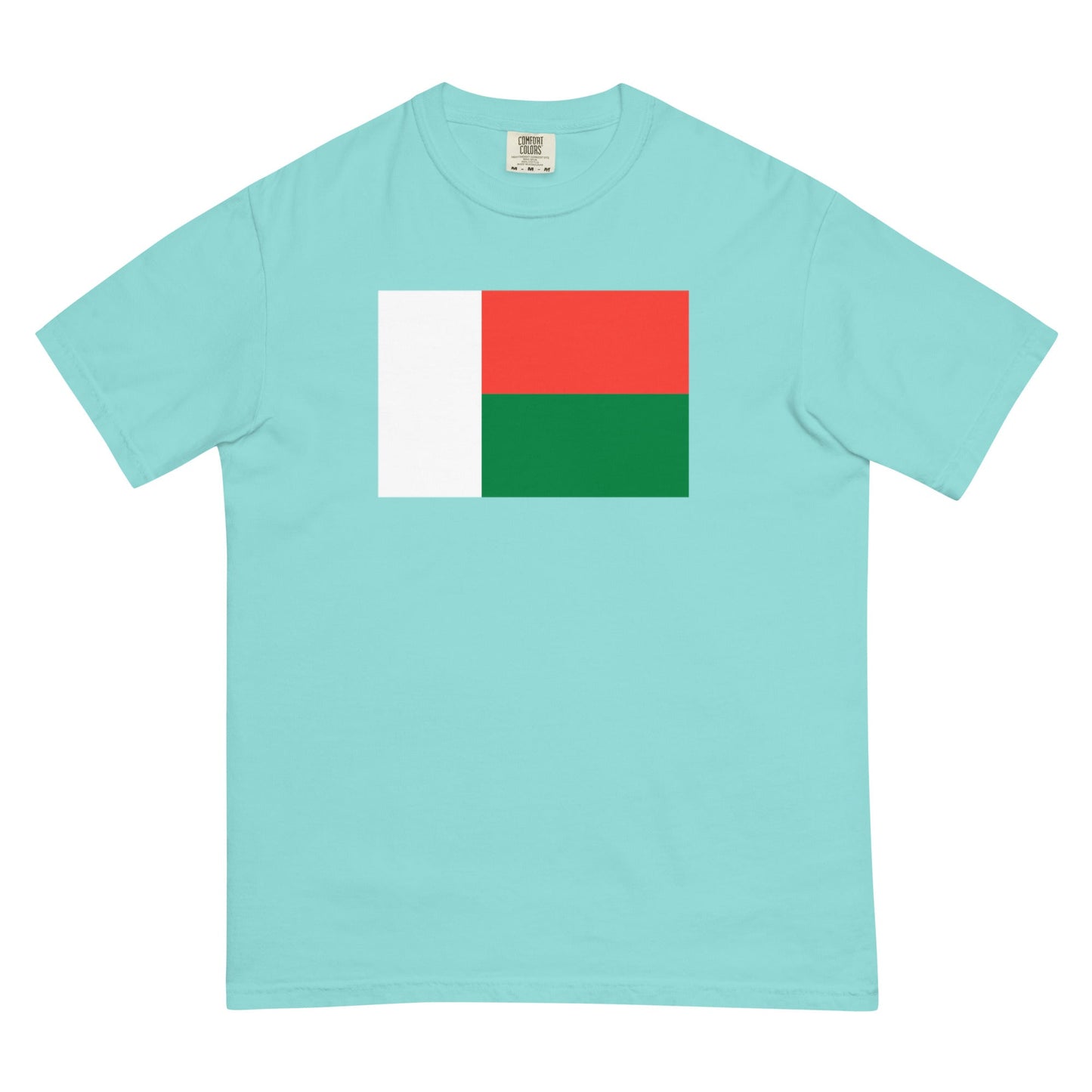 Flat lay of brick Madagascar flag tee, medium size