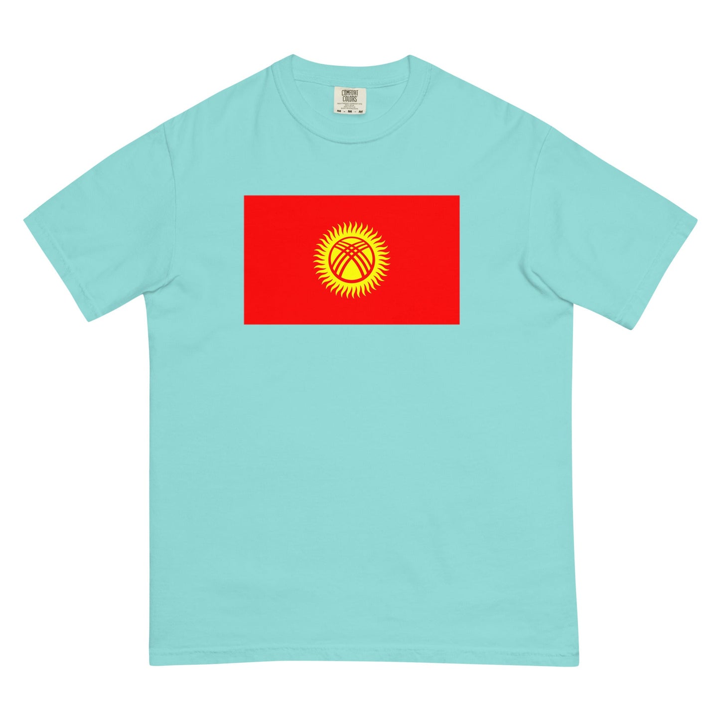Stylish Kyrgyzstan flag t-shirt laid flat, 4X large, berry