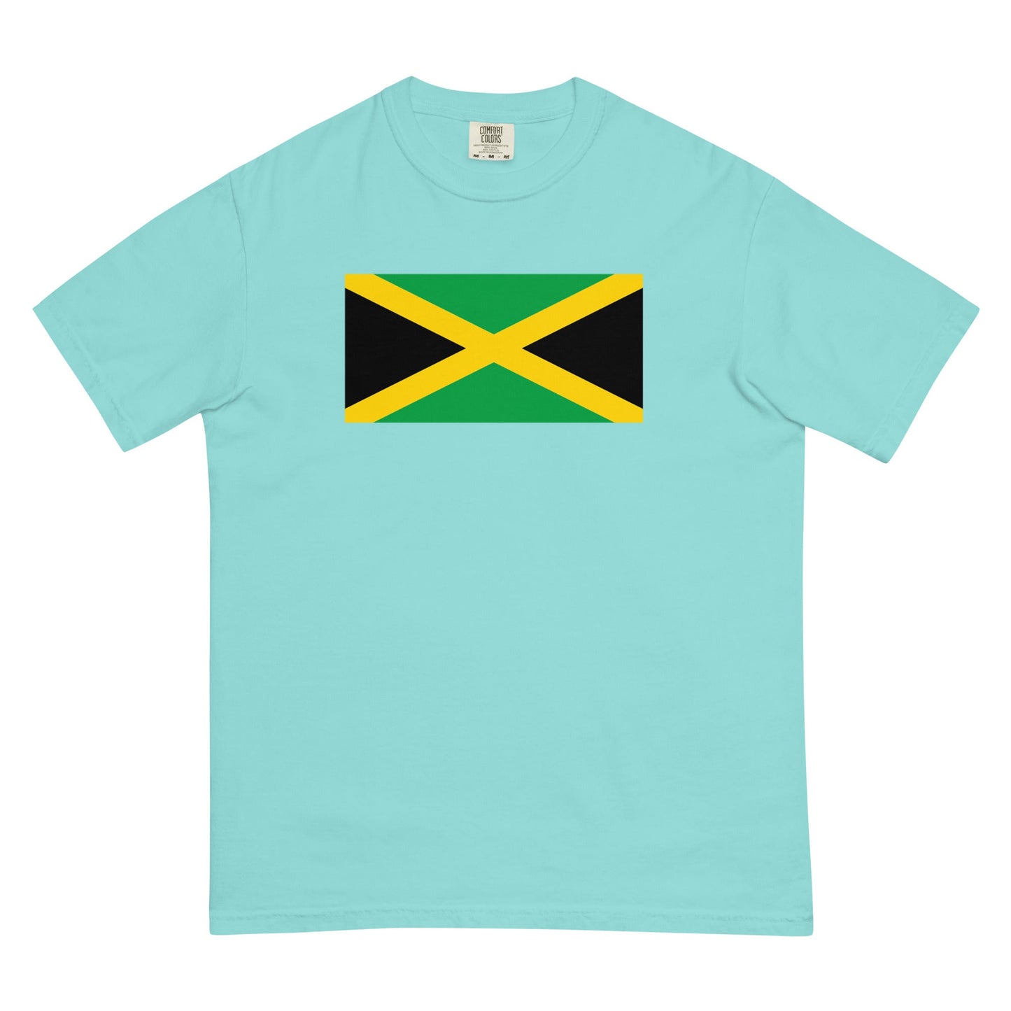 Flat lay of berry Jamaica flag tee, extra large size