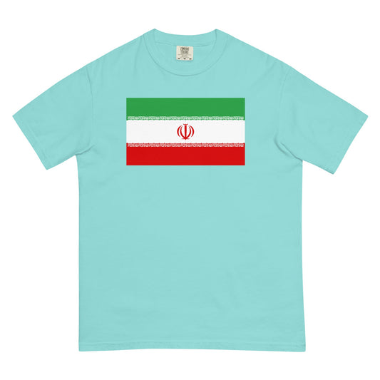 Flat lay of black Iran flag tee, small size