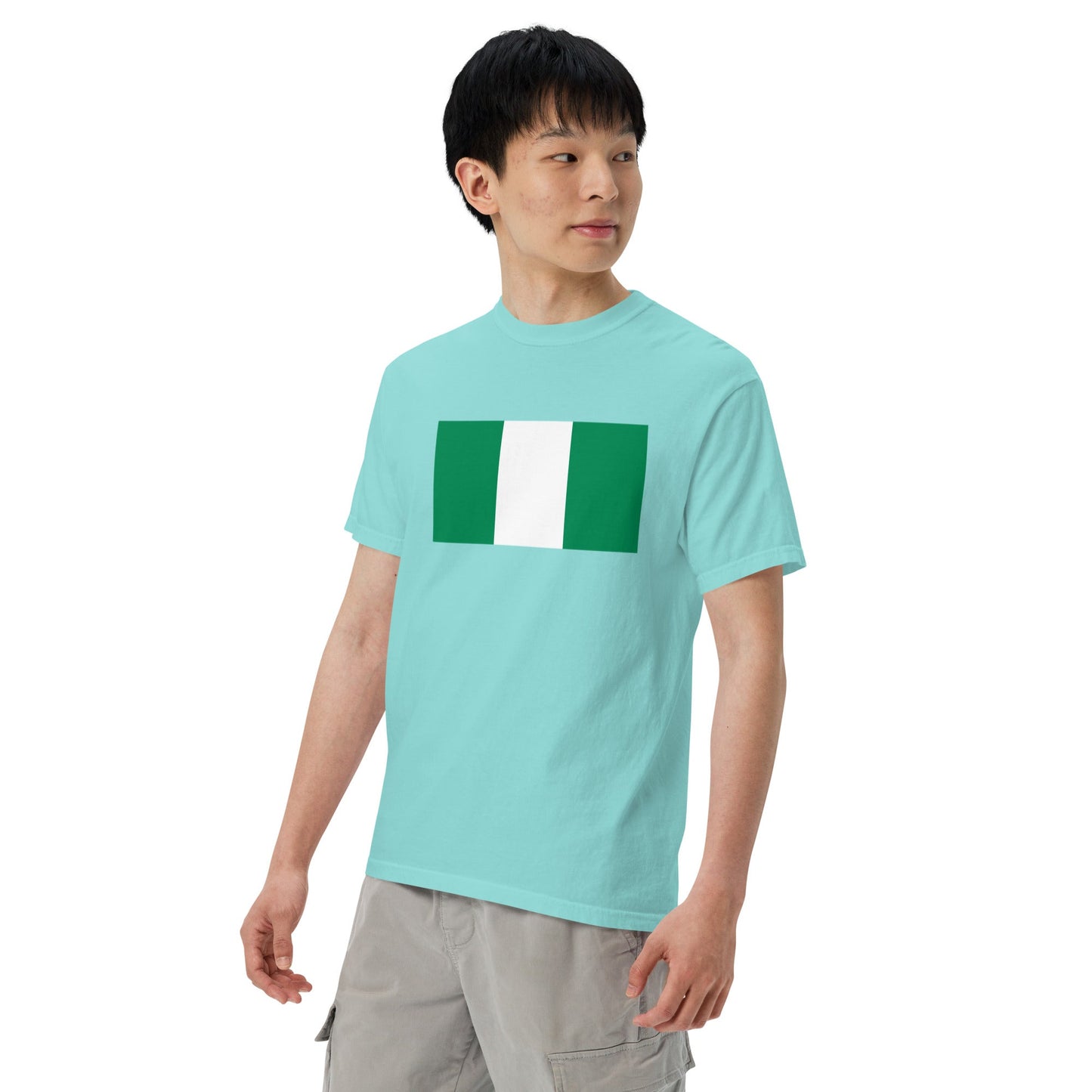 Stylish Nigeria flag t-shirt laid flat, 3X large, brick