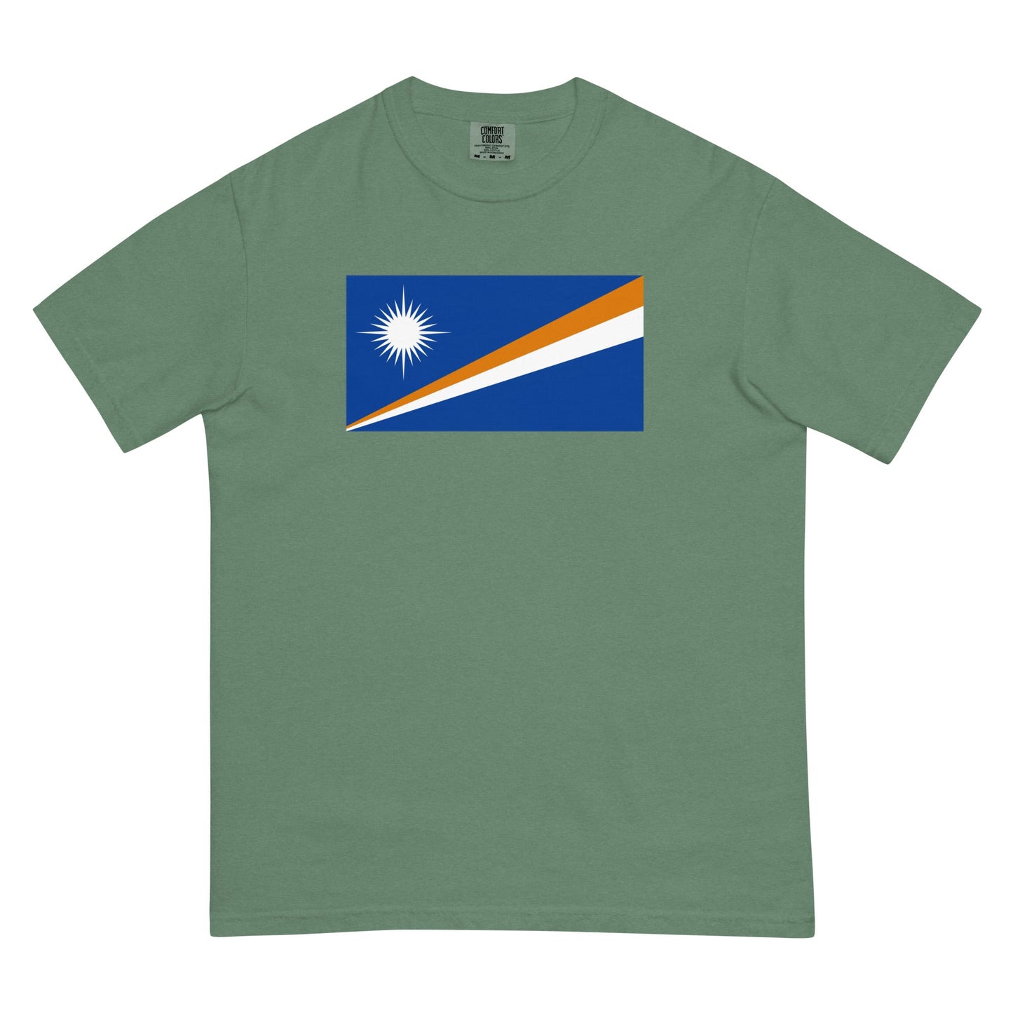 Flat lay of true navy Marshall Islands flag tee, large size