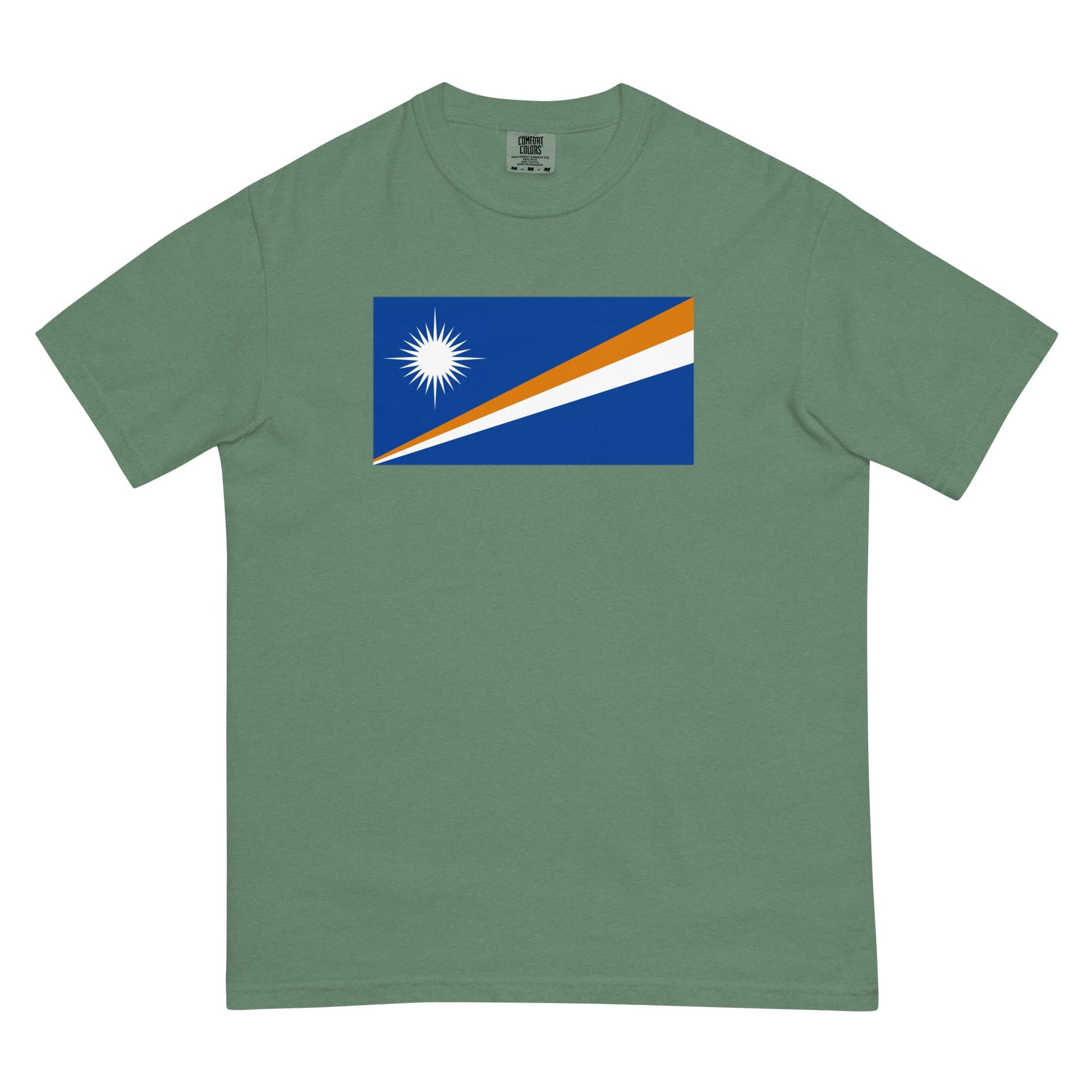 Flat lay of true navy Marshall Islands flag tee, large size