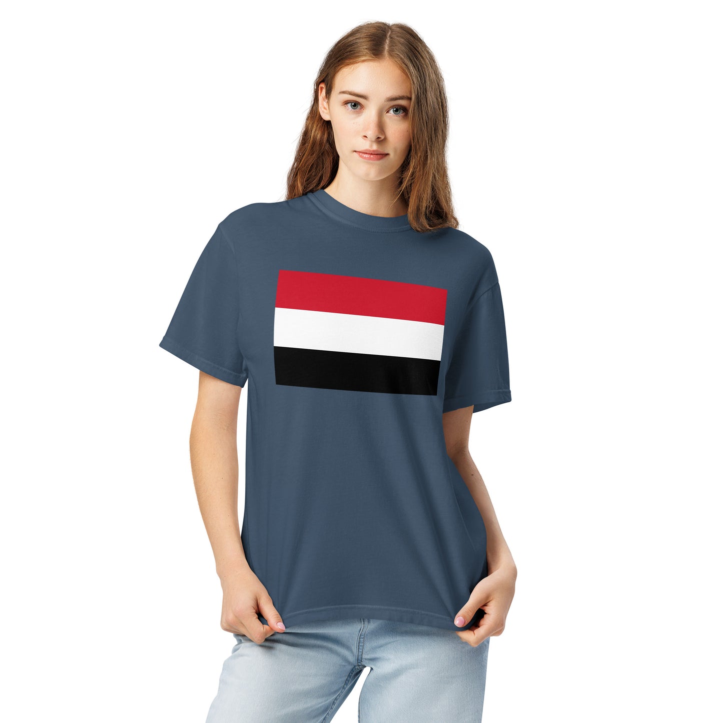 Yemen flag shirt in blue spruce, size medium