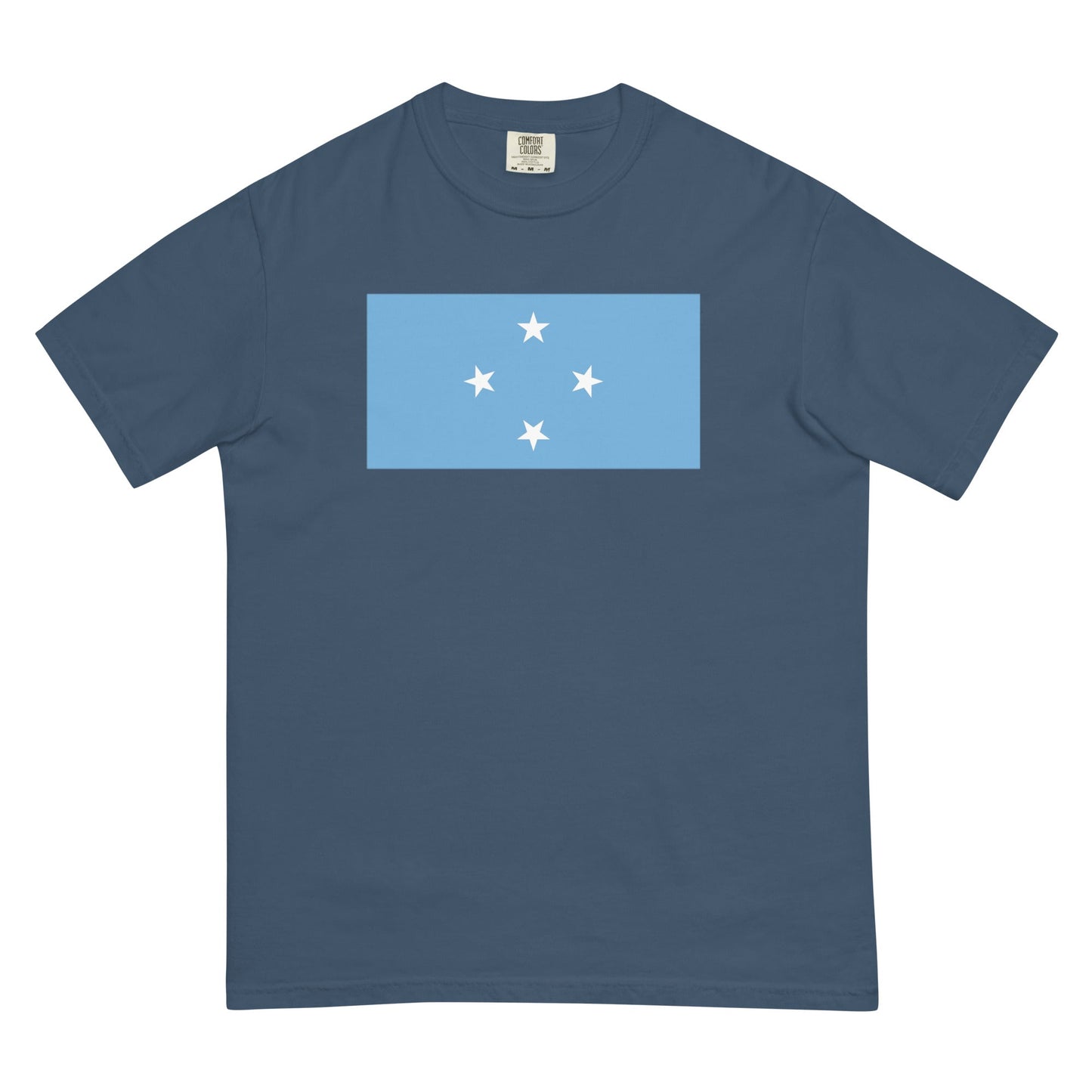 Stylish Micronesia flag t-shirt laid flat, small, midnight