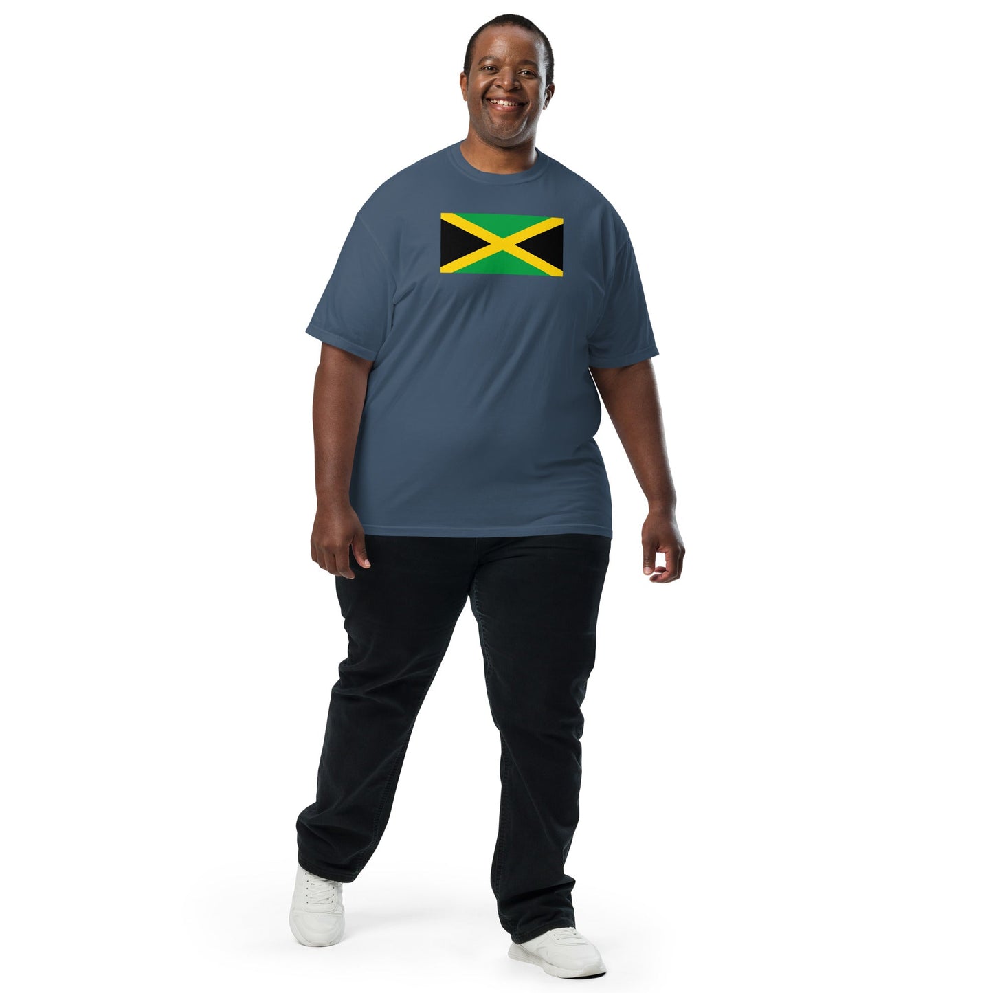 Stylish Jamaica flag t-shirt laid flat, 2X large, black