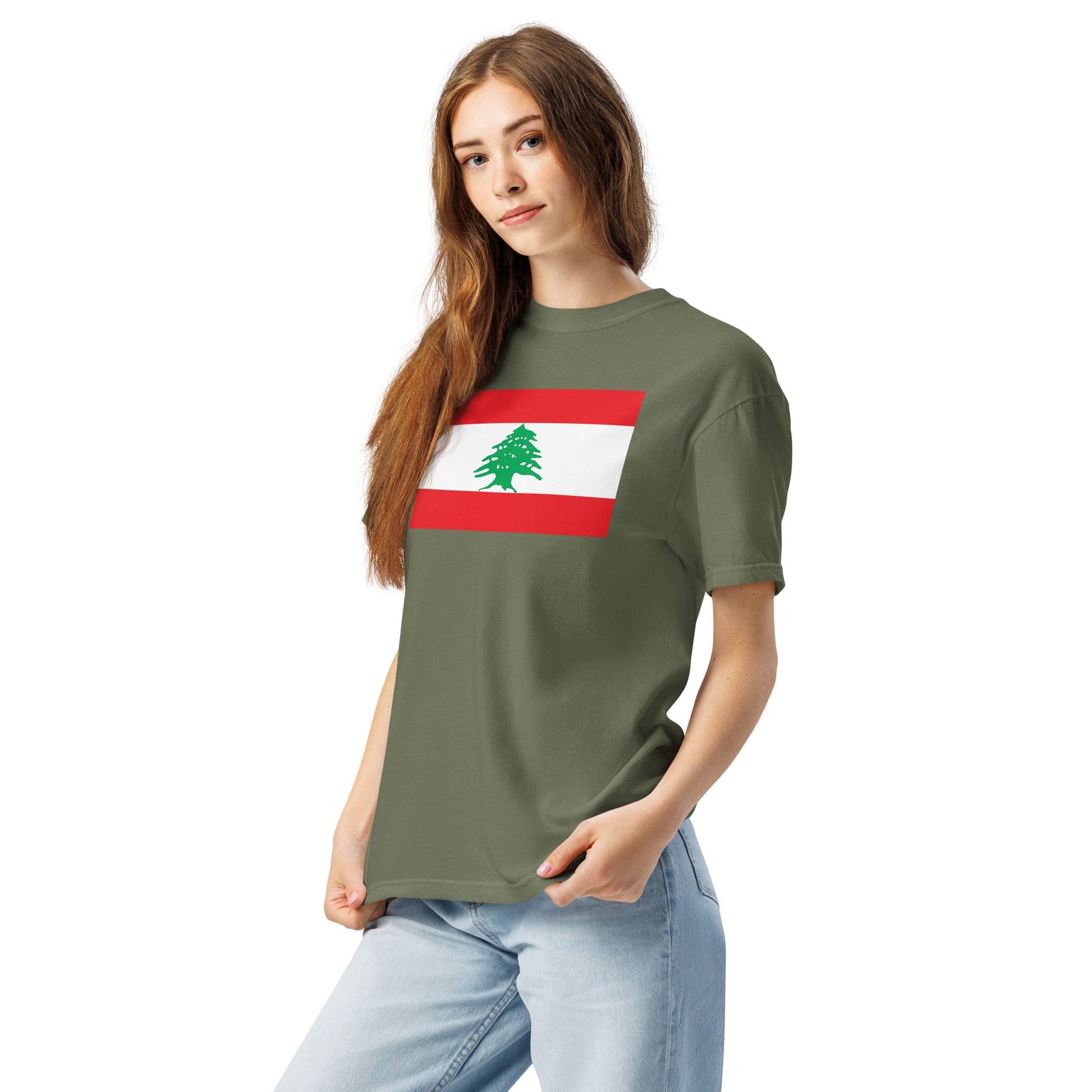 Flat lay of black Lebanon flag tee, 3X large size