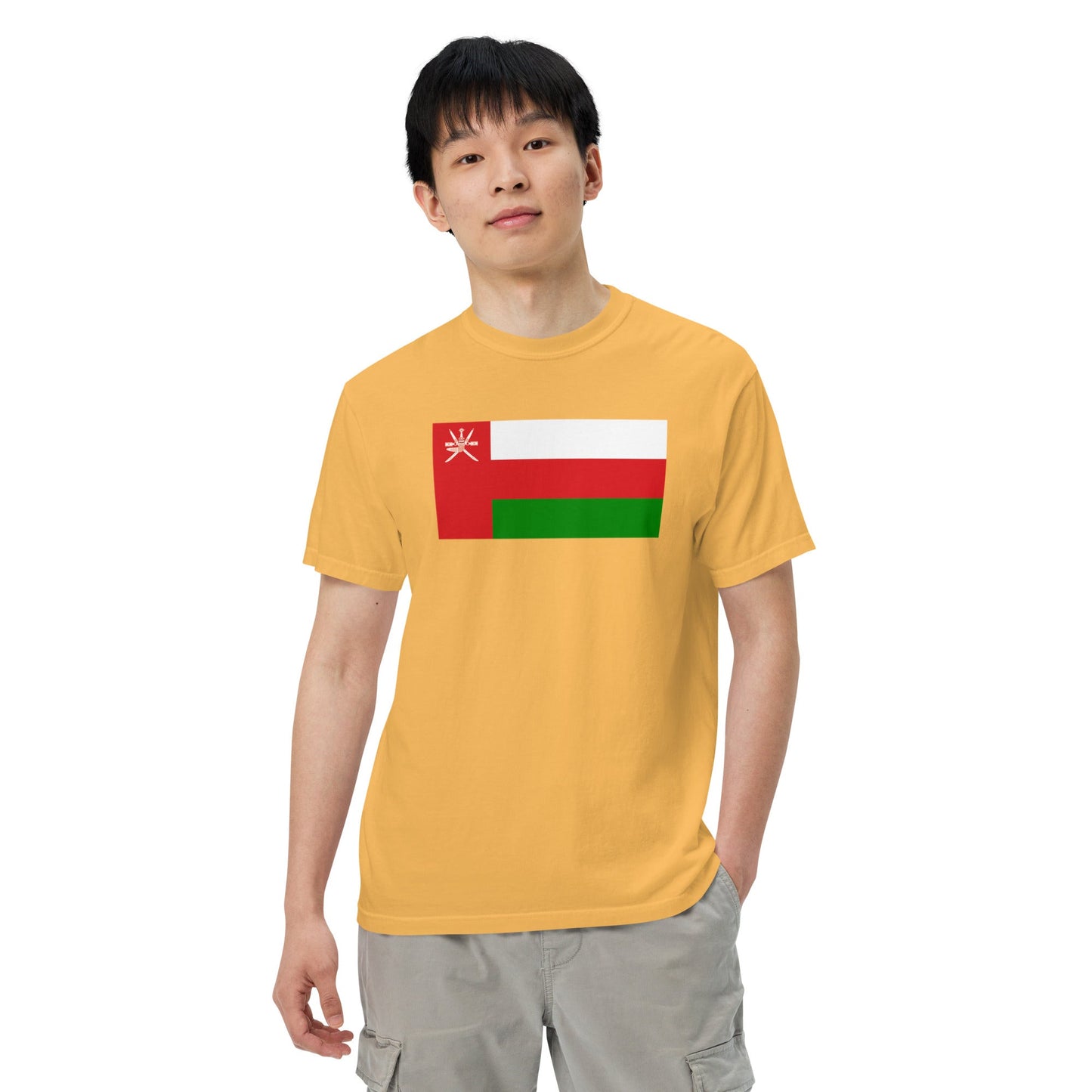Stylish Oman flag t-shirt laid flat, 4X large, black