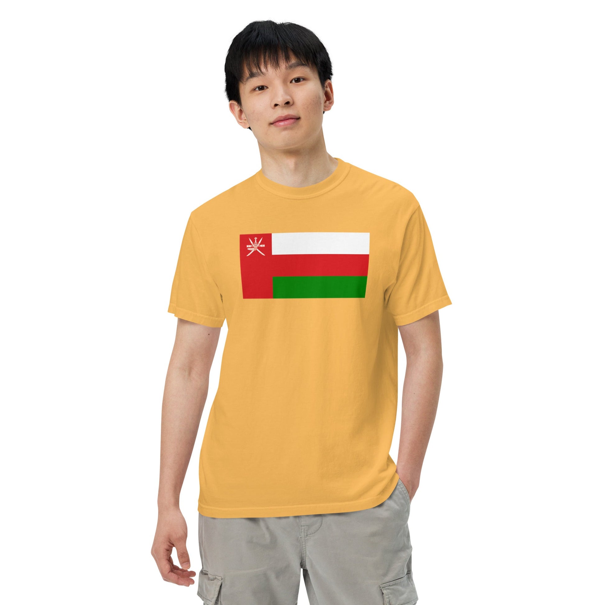 Stylish Oman flag t-shirt laid flat, 4X large, black