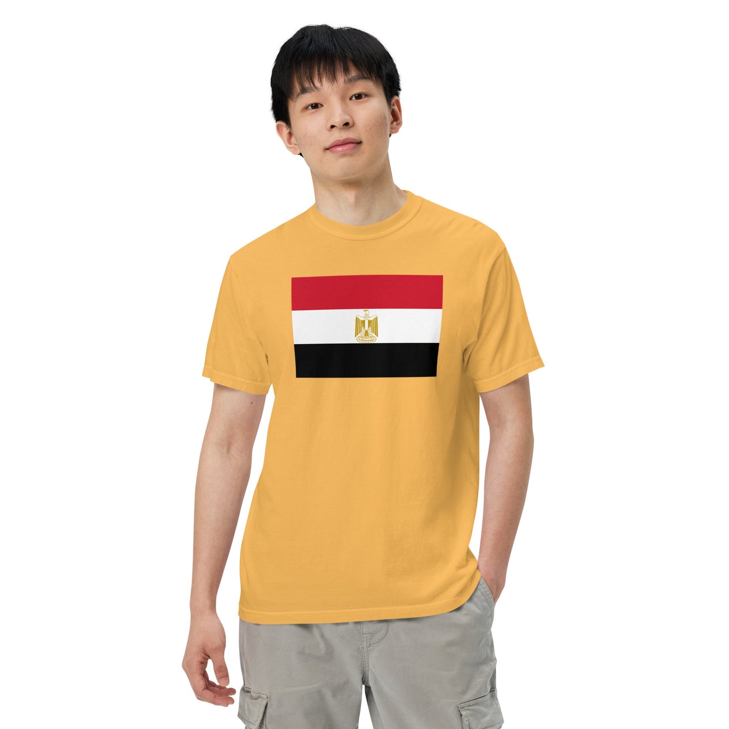 Stylish Egypt flag t-shirt laid flat, extra large, true navy