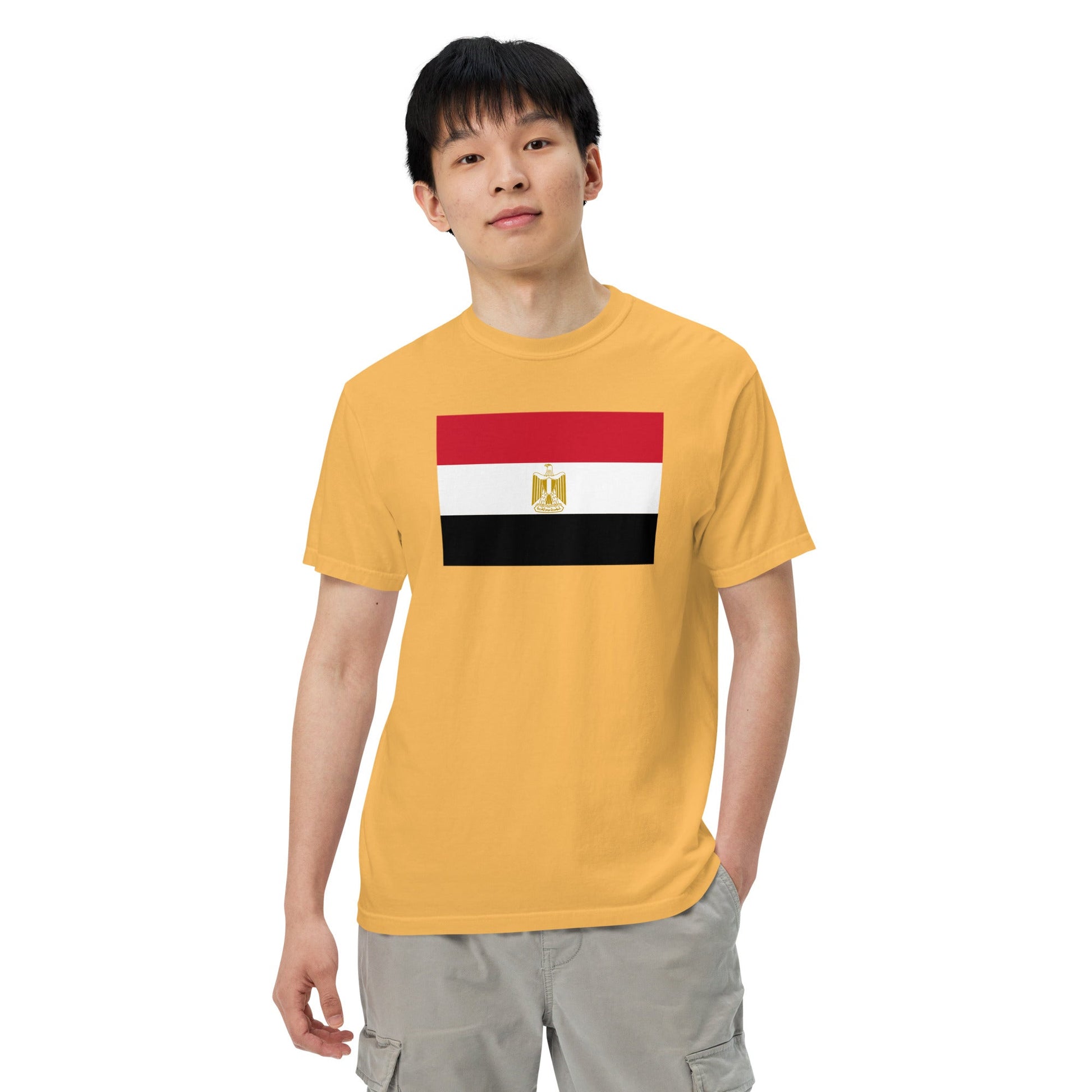Stylish Egypt flag t-shirt laid flat, extra large, true navy
