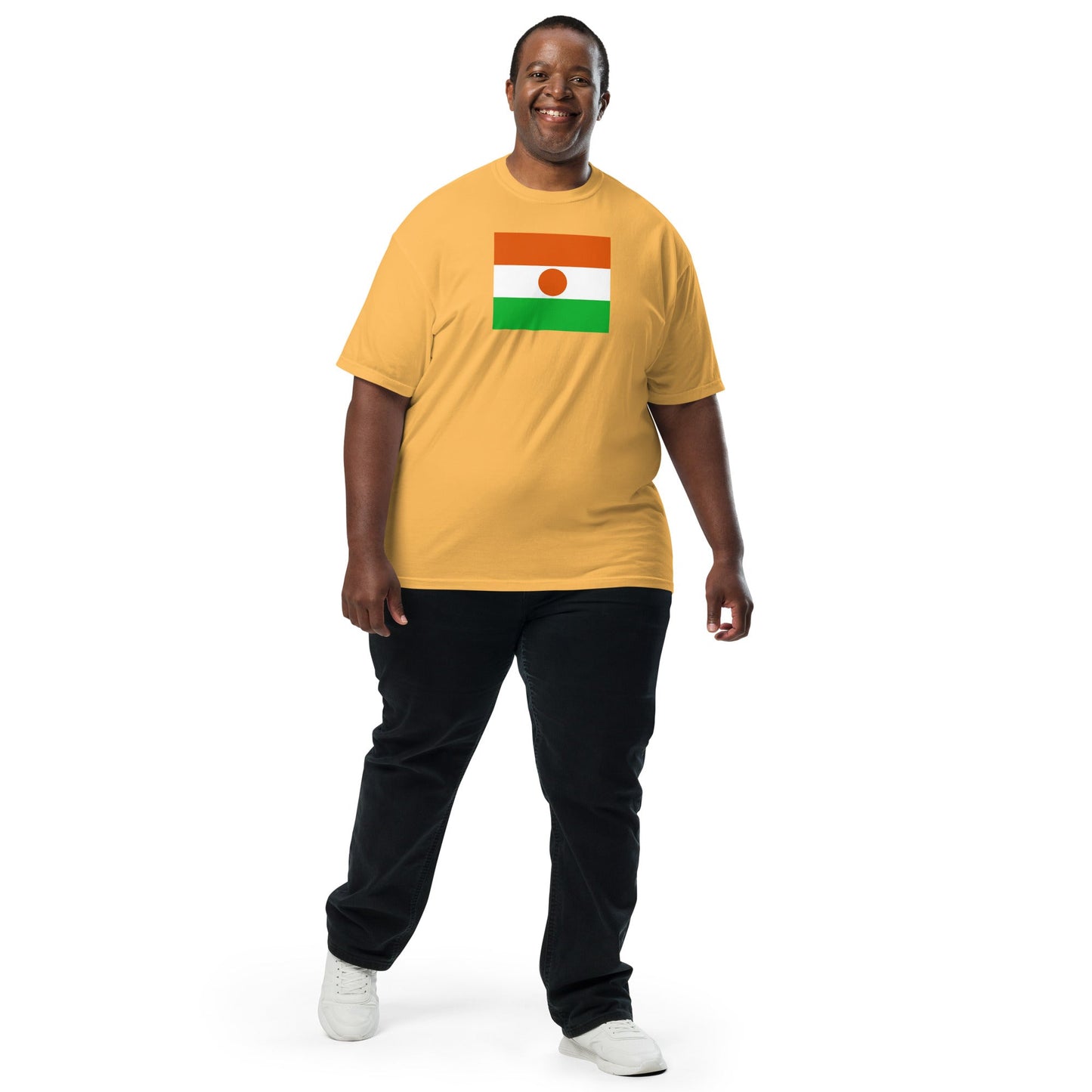 Stylish Niger flag t-shirt laid flat, 3X large, black