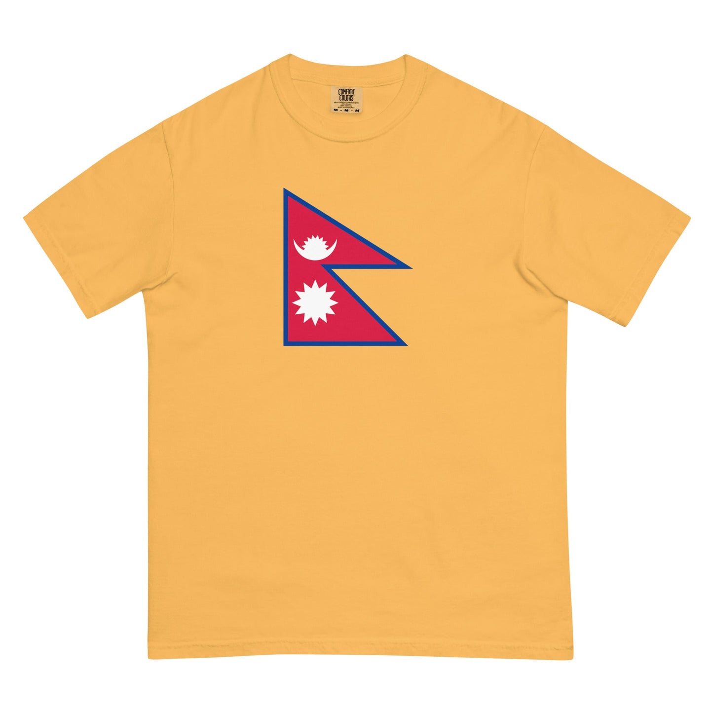 Nepal flag shirt in blue spruce, size small