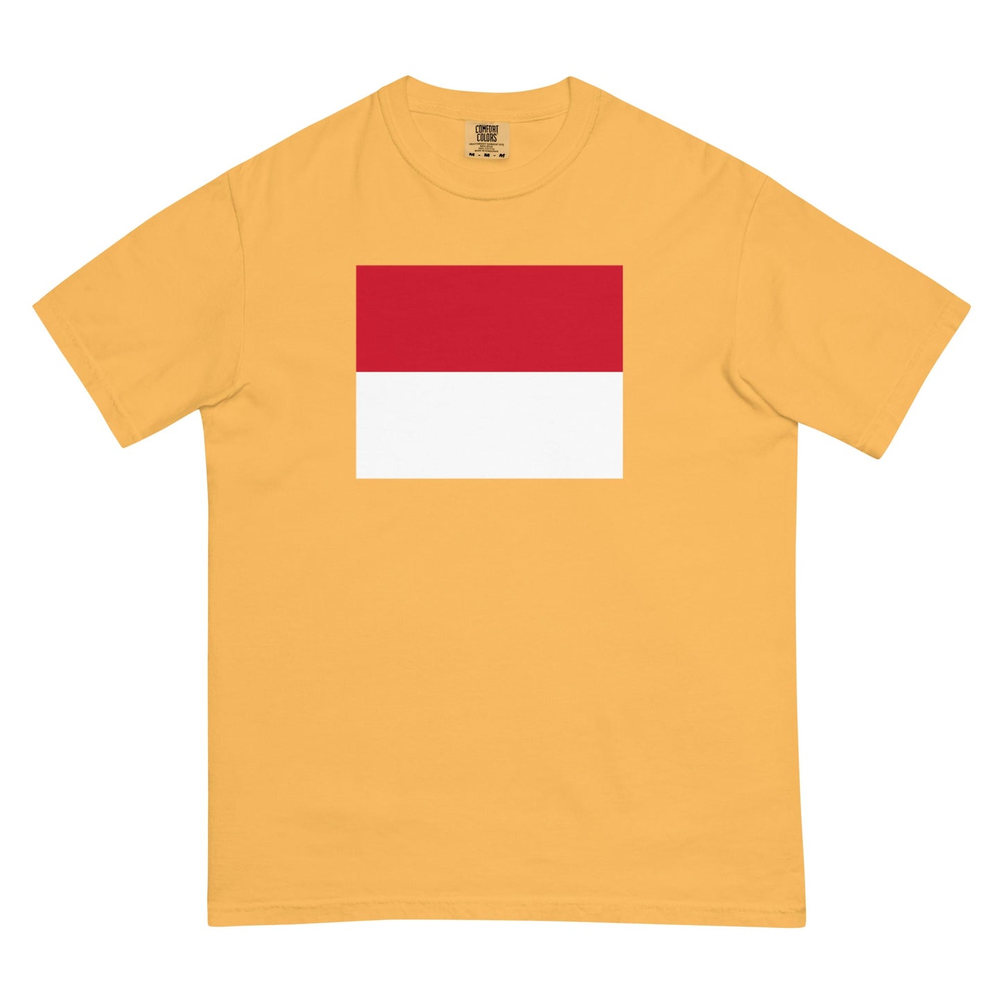 Flat lay of blue spruce Monaco flag tee, small size