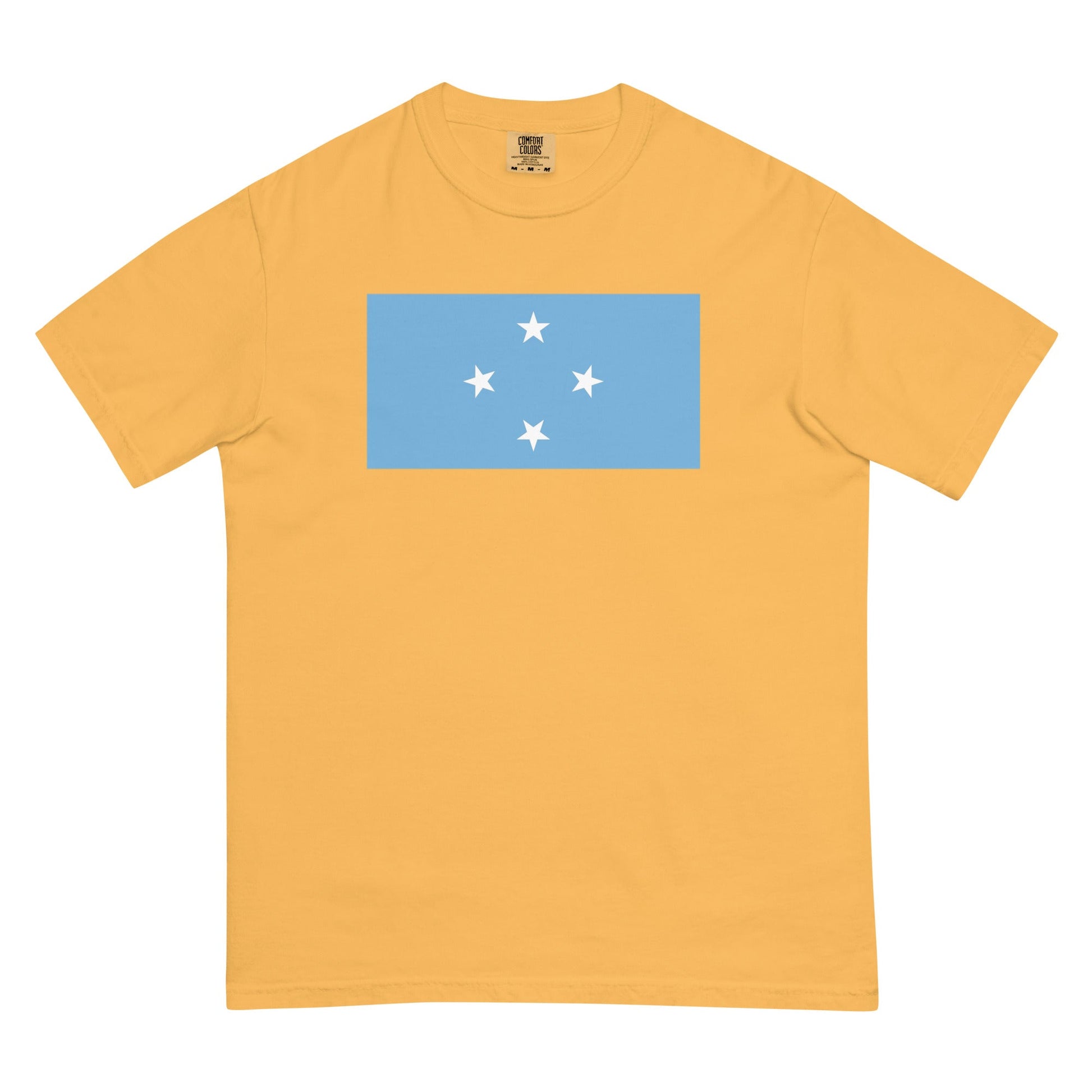Flat lay of brick Micronesia flag tee, small size