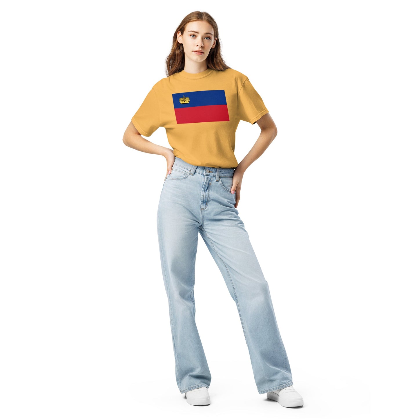 true navy shirt with Liechtenstein flag design, small