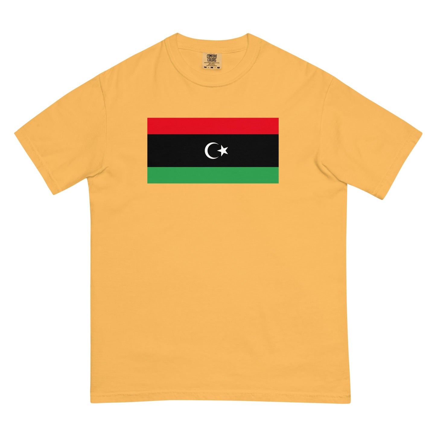 Stylish Libya flag t-shirt laid flat, large, espresso