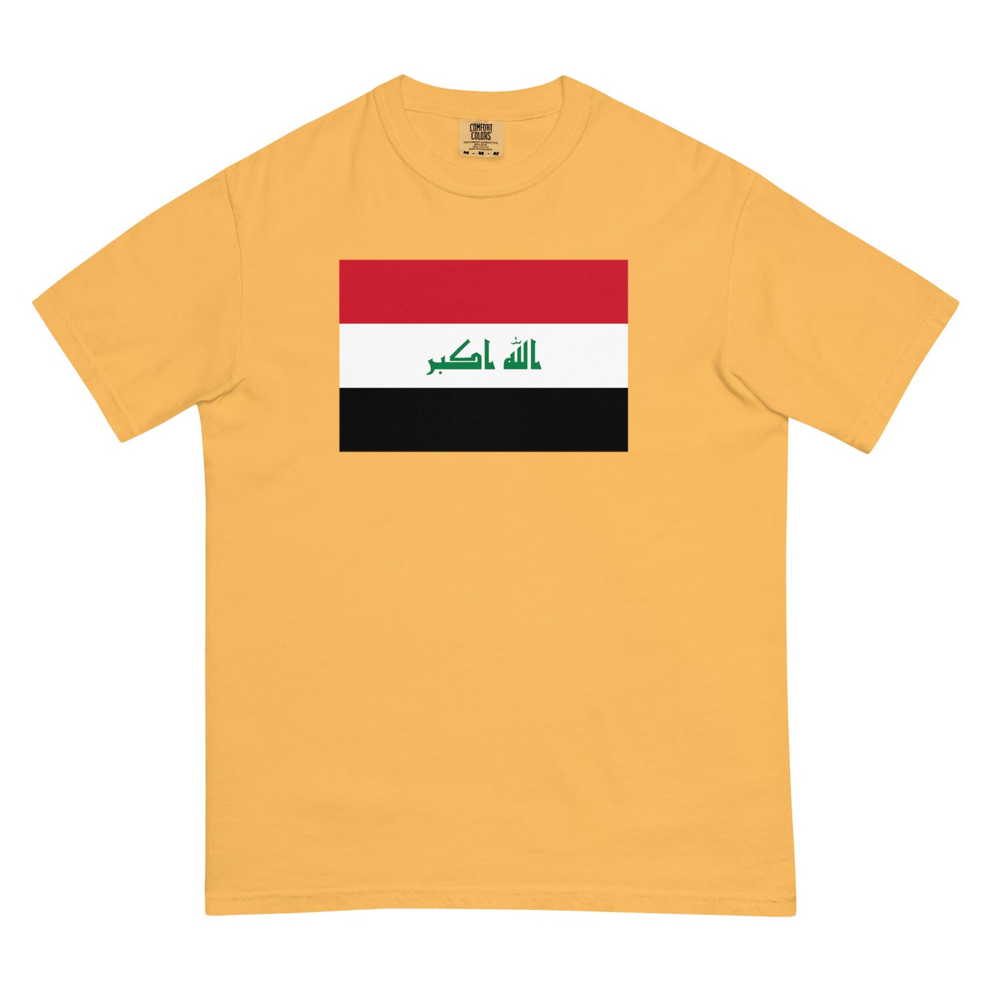 Stylish Iraq flag t-shirt laid flat, 4X large, blue spruce
