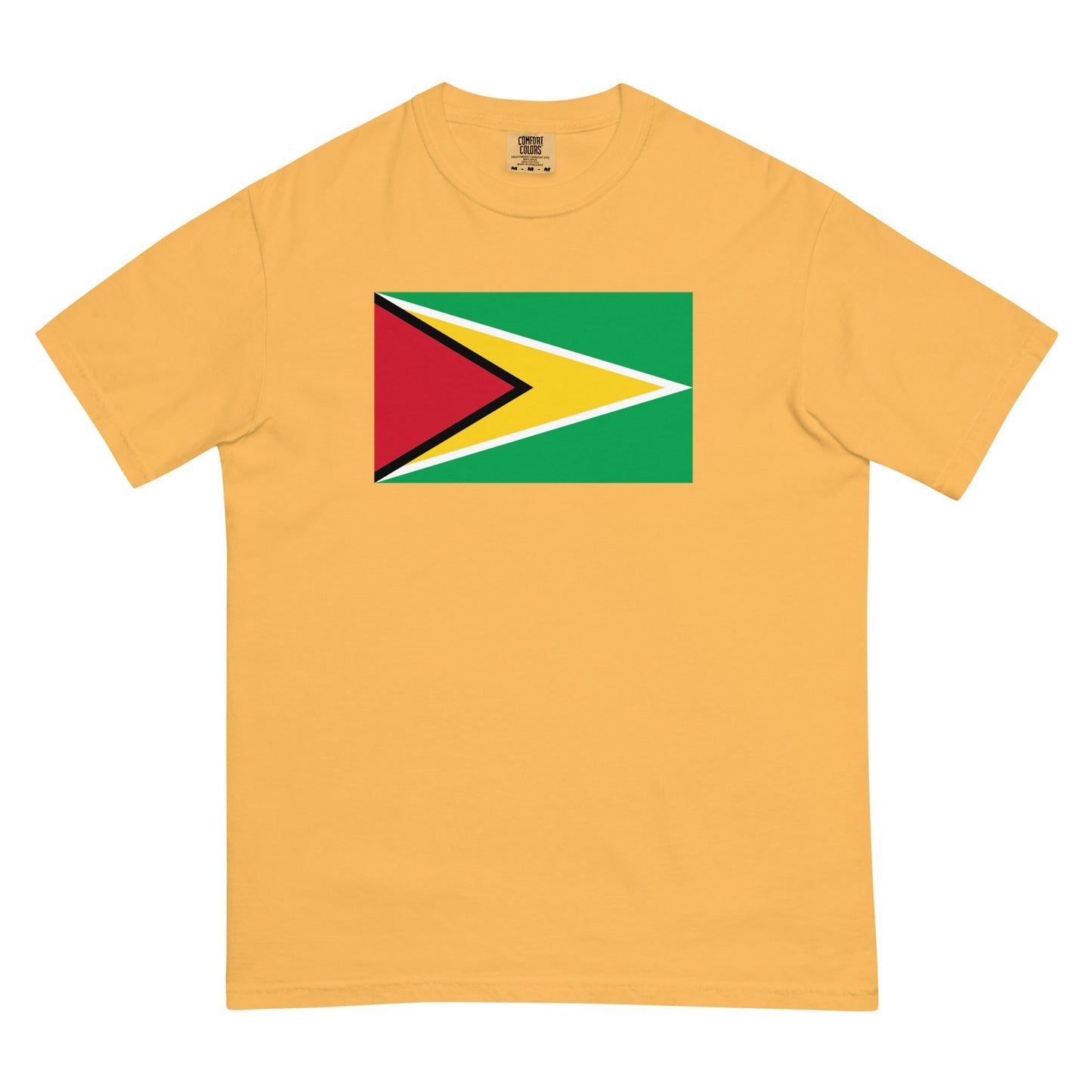 Flat lay of espresso Guyana flag tee, medium size