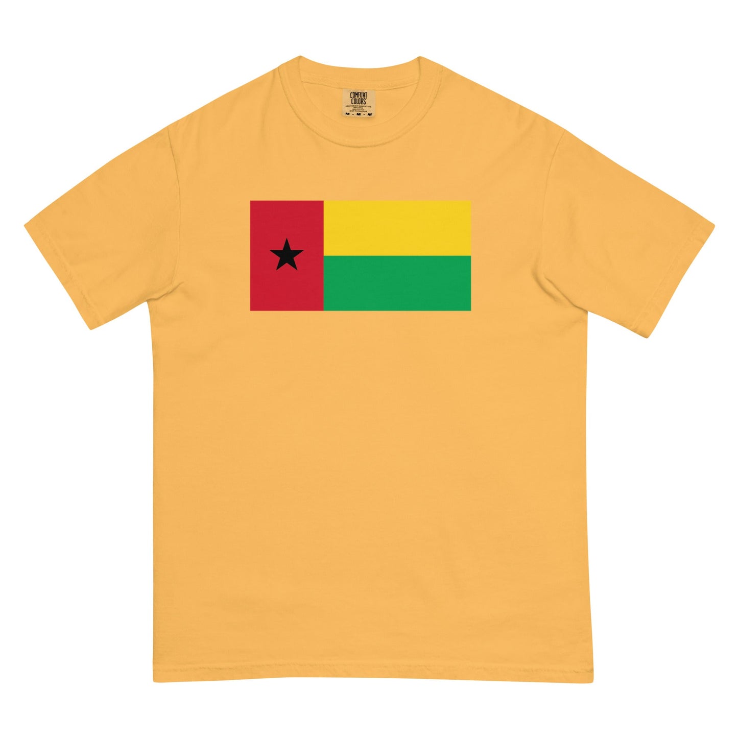 Stylish Guinea Bissau flag t-shirt laid flat, large, espresso