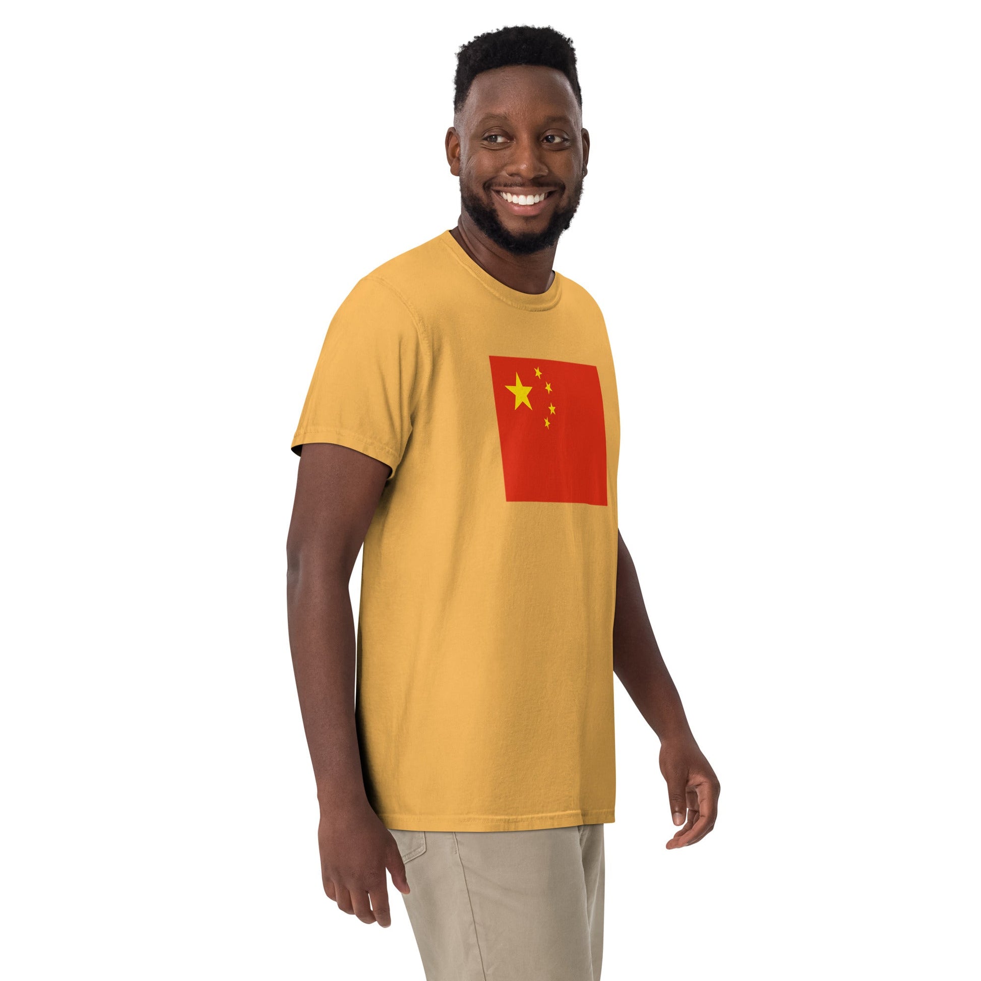 Flat lay of black China flag tee, medium size