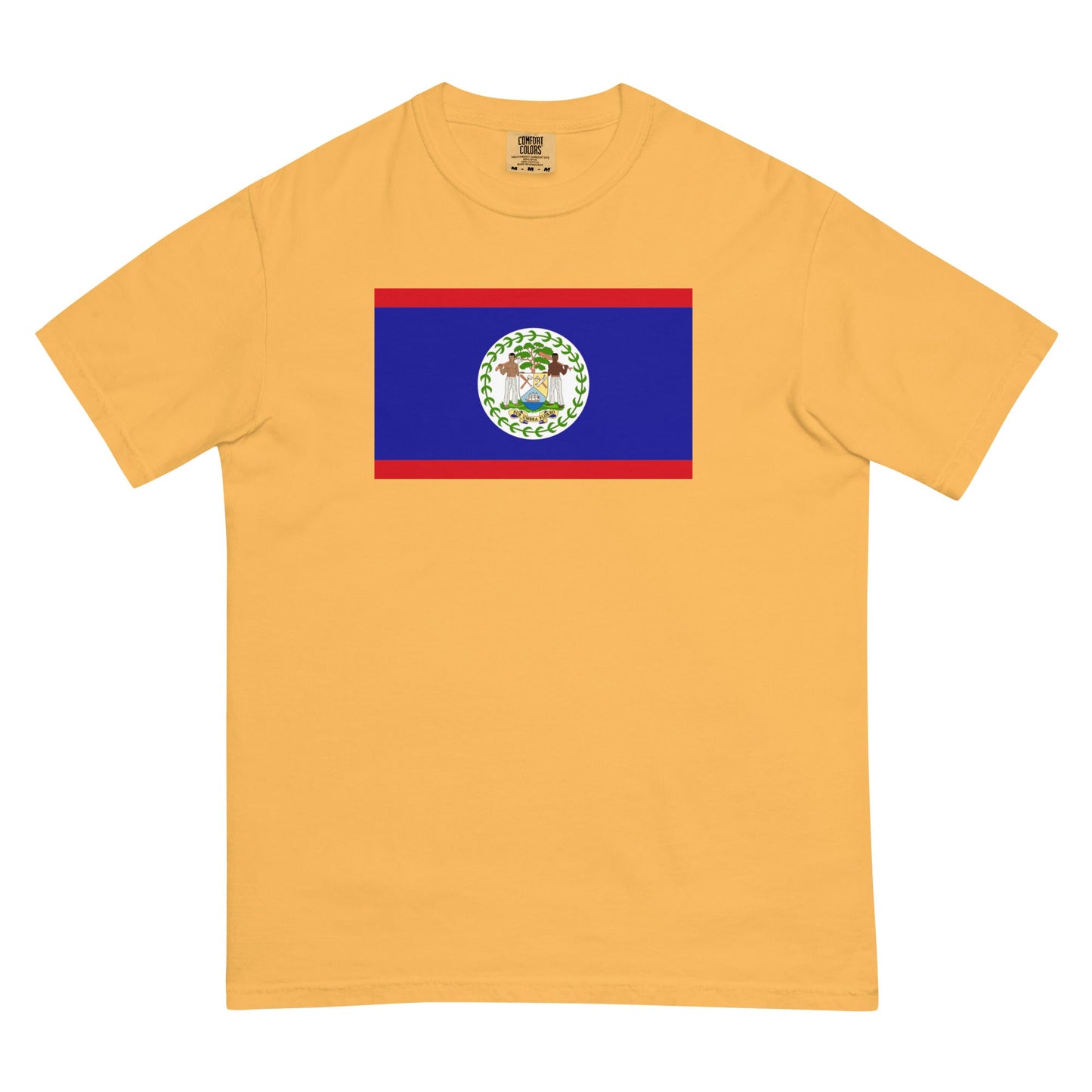 Flat lay of yam Belize flag tee, 4X large size
